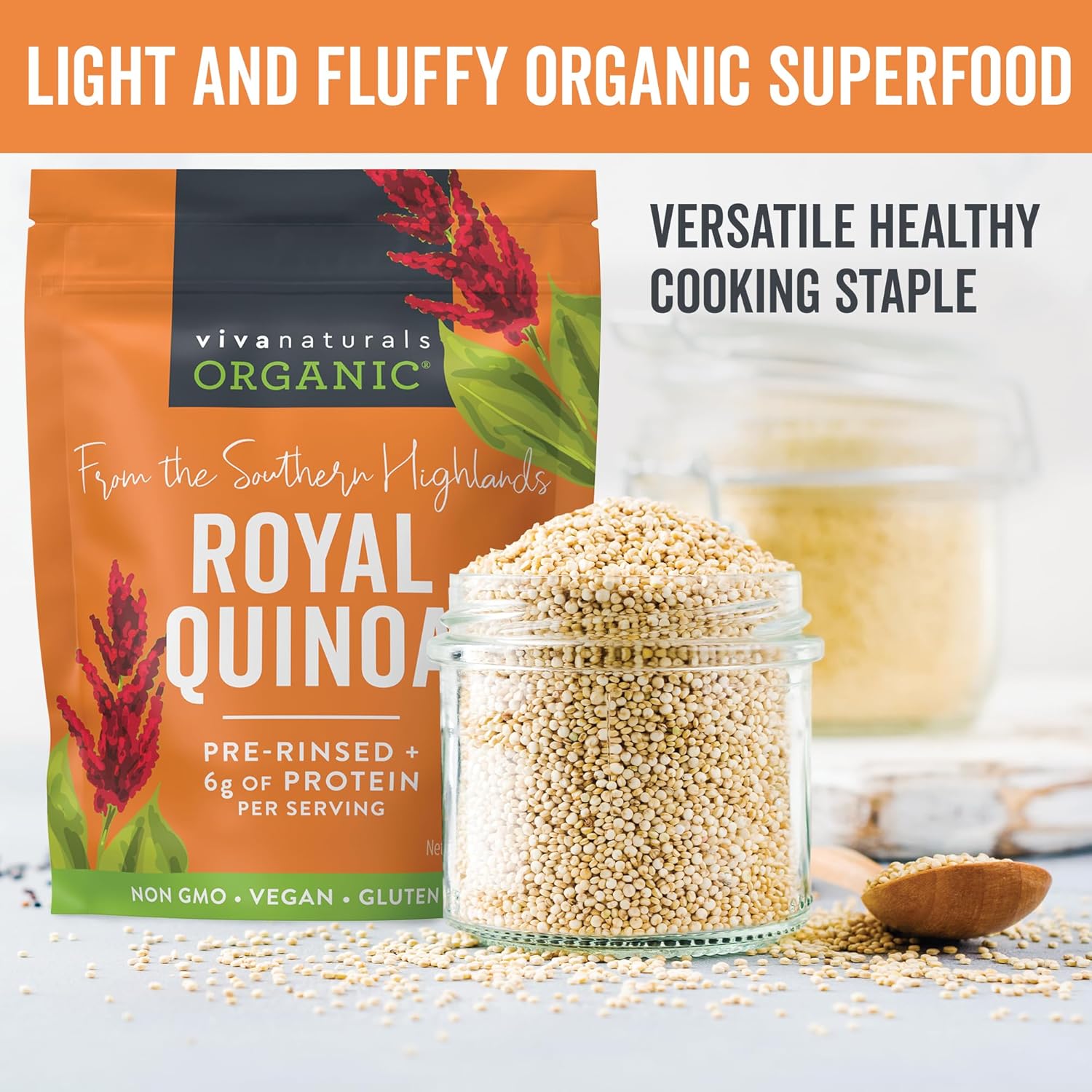 Viva Naturals Organic Quinoa, 4 lb ¨C Pre-Washed Whole Grain, Plant Protein, USDA Organic, Gluten-Free, Non-GMO, Vegan, Kosher Rice and Pasta Substitute