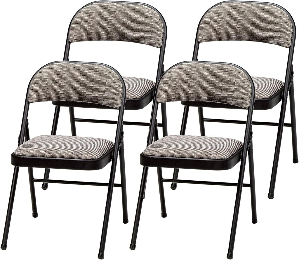 MECO 4 Pack Padded Folding Chairs, Cushioned Metal Fabric Foldable Chair, Black
