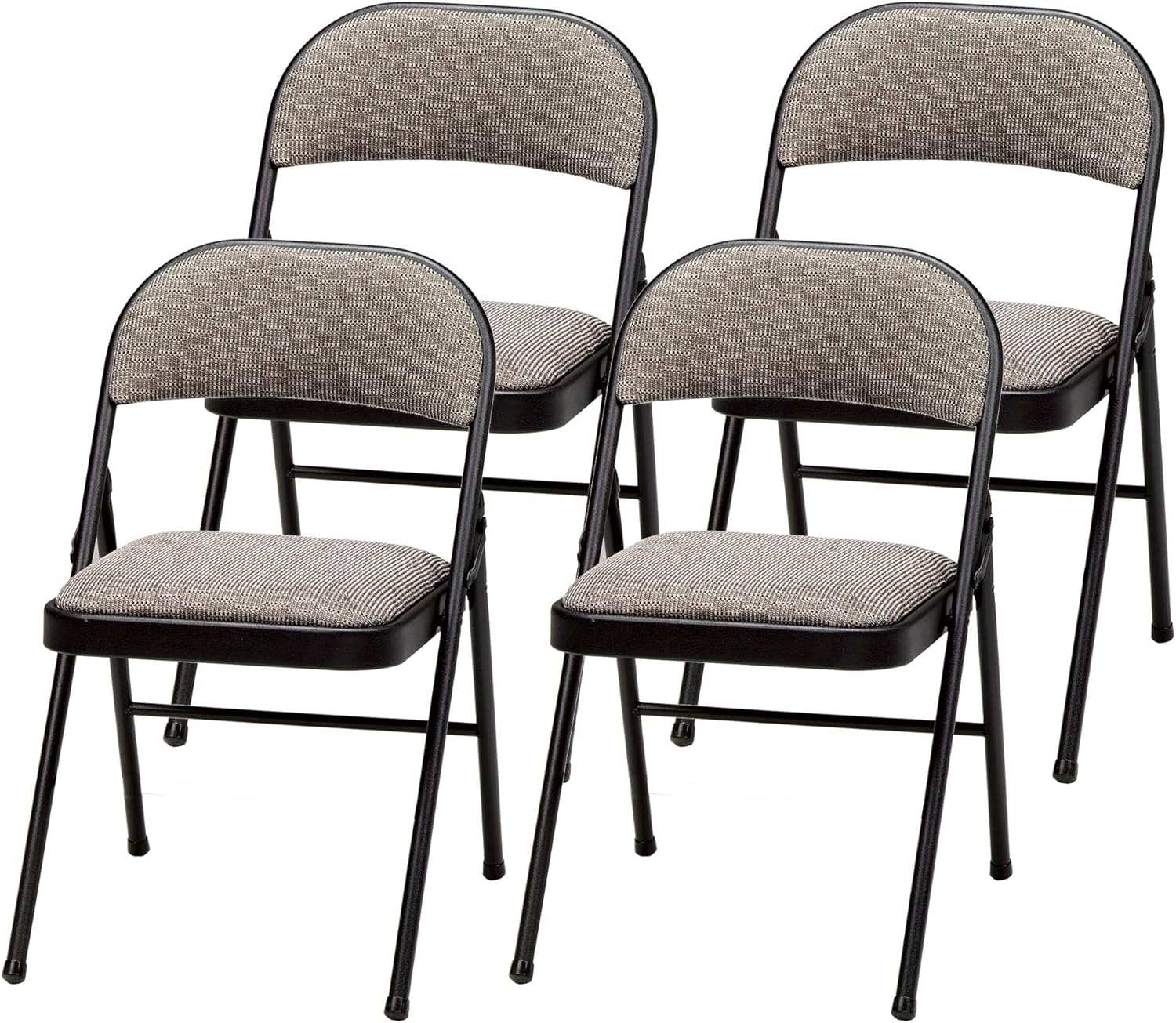 MECO 4 Pack Padded Folding Chairs, Cushioned Metal Fabric Foldable Chair, Black