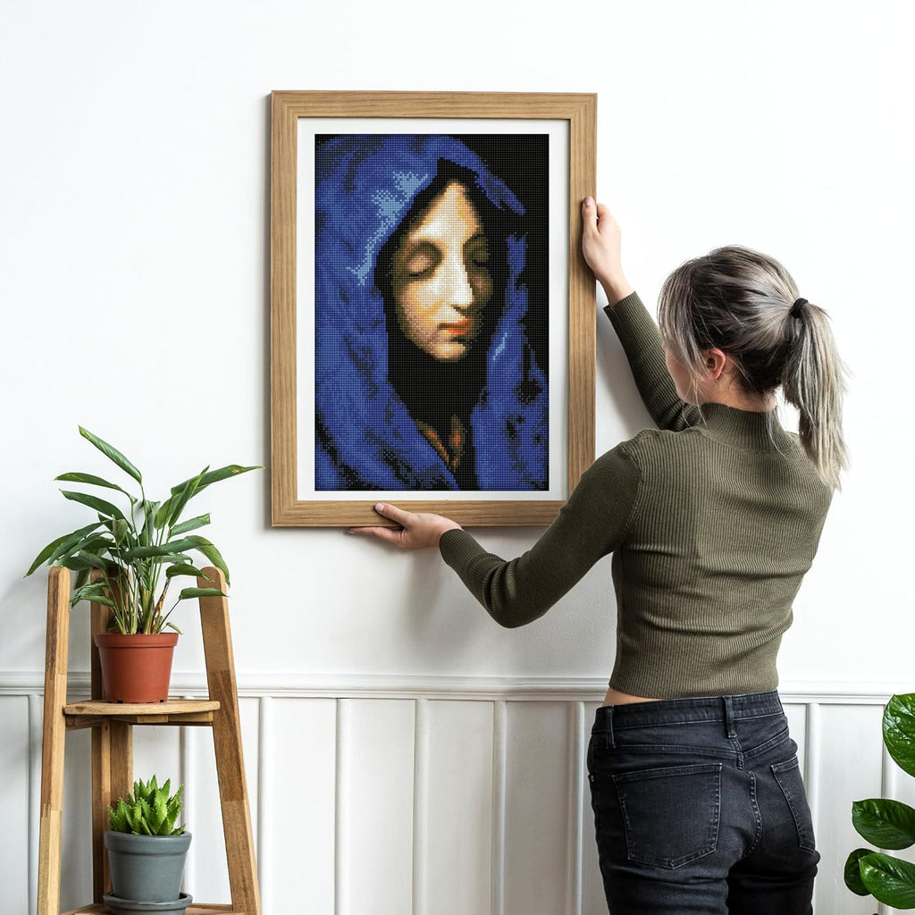 DIAMON DOT Th Blu Madonn (apr? Carl Dolci Portrai Diamon Paintin Kit fo Adult Diamon Ar Kit Relaxin Creativ Craf Ki wit Dot Gem 17.7inchx13.7inch