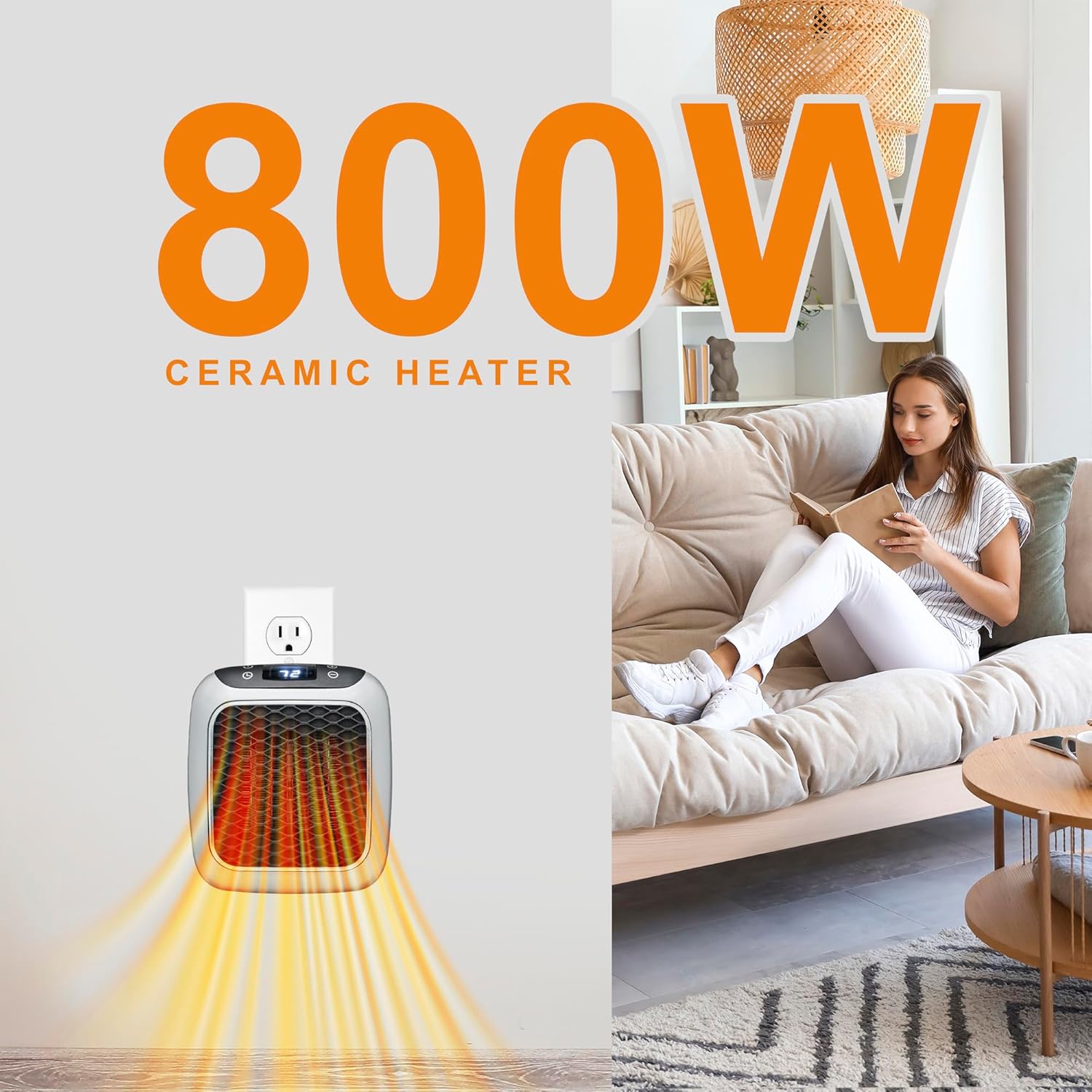 Ontel Handy Heater Turbo Wall Outlet Plug In Heater ¨C Portable Indoor Ceramic Space Heater w/Adjustable Thermostat, 12-Hour Timer, Auto Shut Off, Quiet ¨C Plug In Wall for Office, Bedroom, Camping