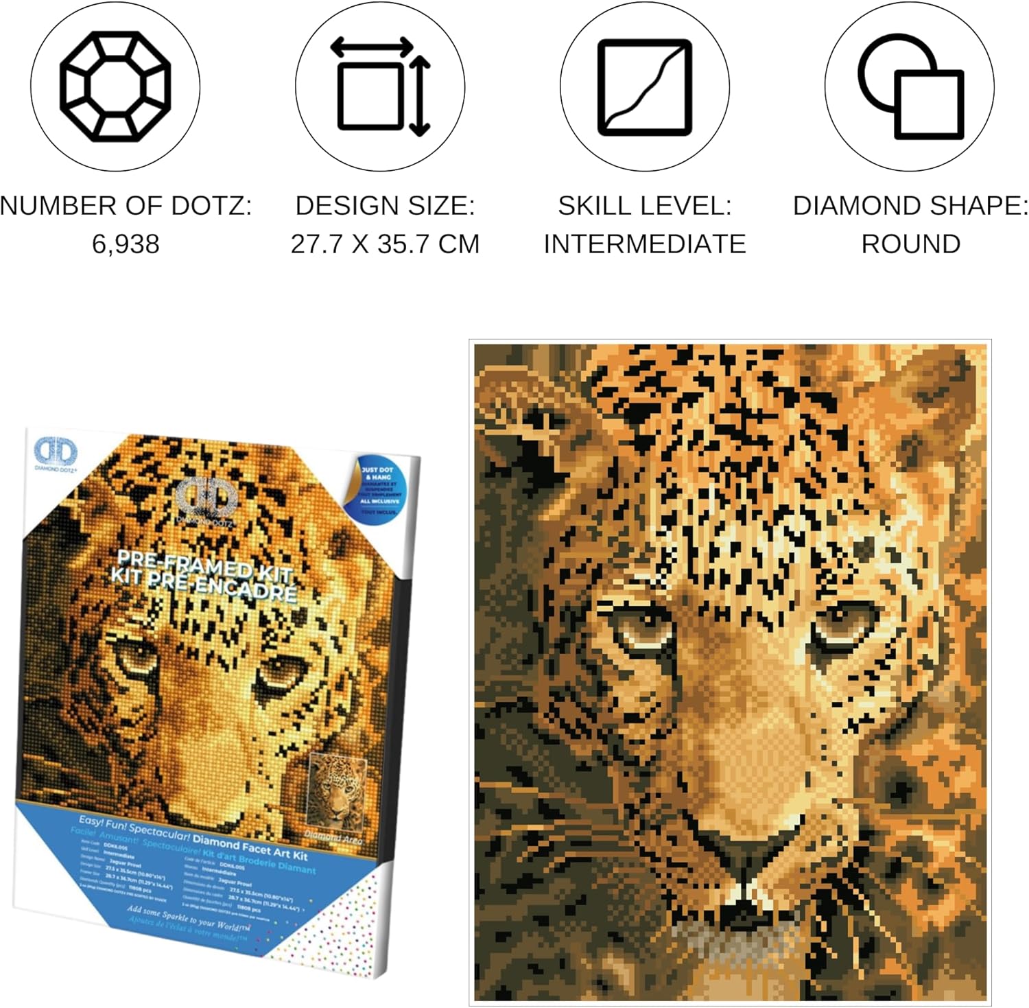 DIAMON DOT Jagua Prow wit Fram Anima Diamon Paintin Kit fo Adult Diamon Ar Kit Relaxin Creativ Craf Ki wit Dot Gem 10.8inchx14inch