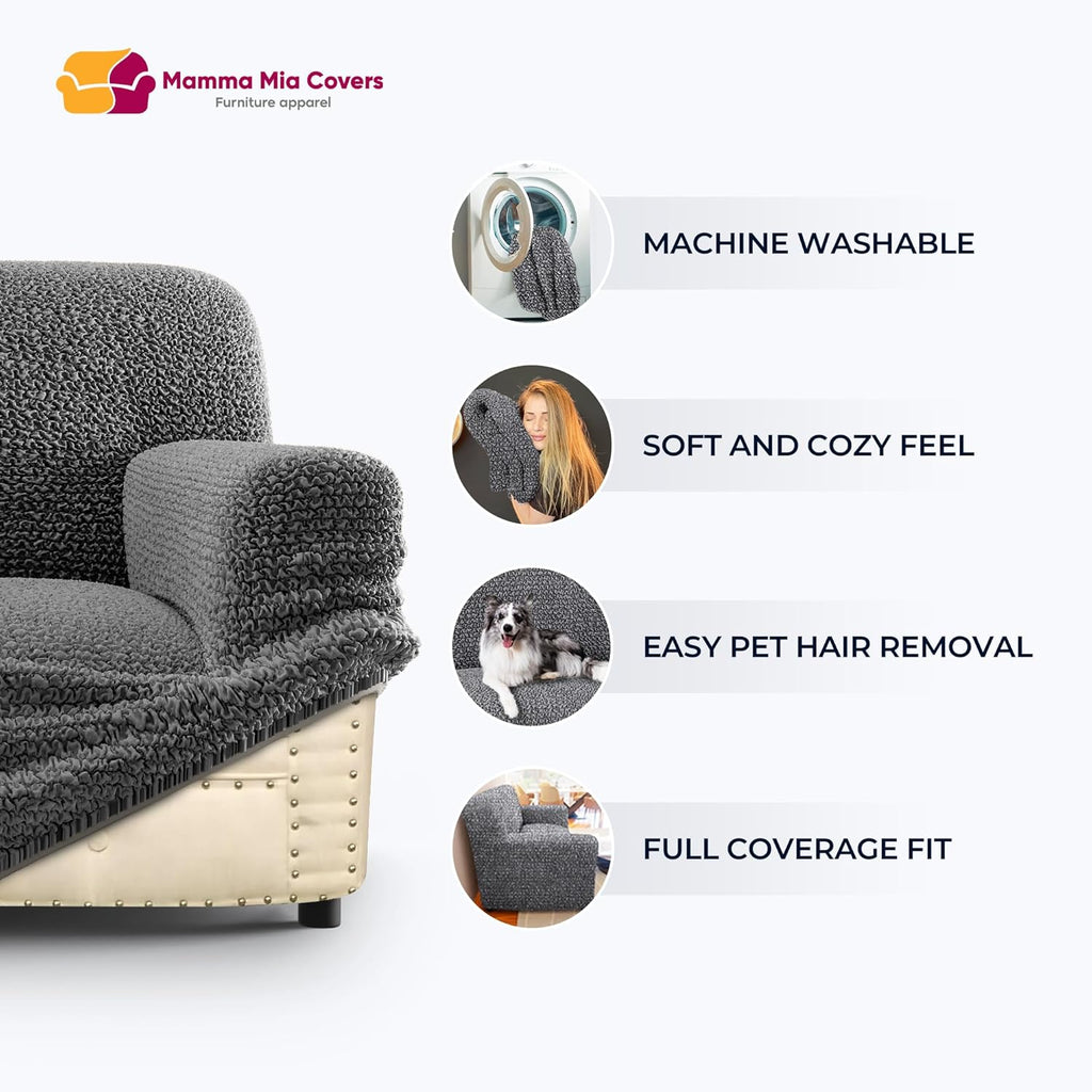 PAULATO BY GA.I.CO. Corner Sectional Couch Cover - Extra Large L-Shape Couch Slipcover - Washable Polyester Sofa Covers - 1-Piece Form Fit Furniture Protector - Microfibra - Dark Grey (Corner Sofa)