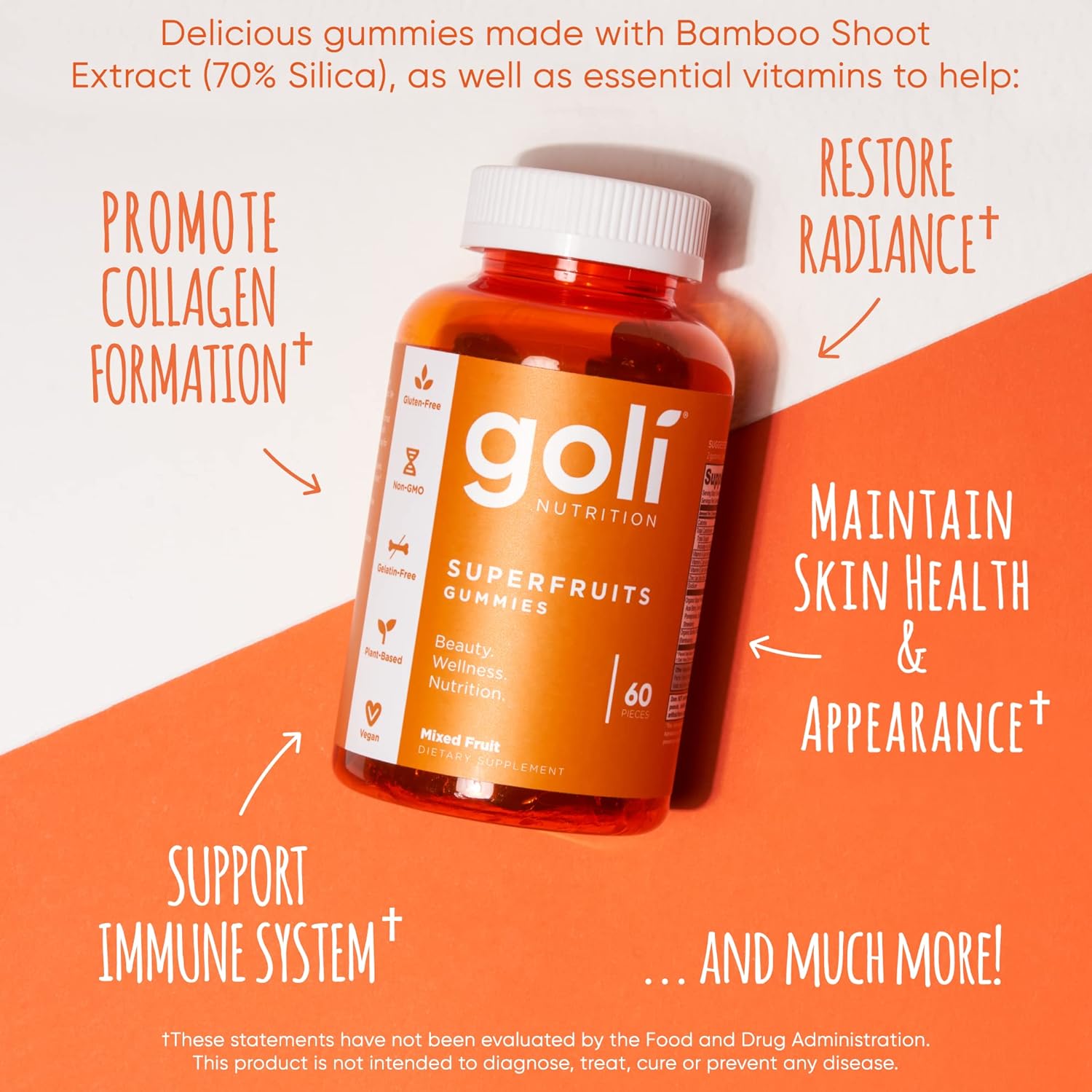Goli Nutritional Supplement, SuperFruits Beauty Gummy Vitamin - 60 Count - Collagen-Promoting Ingredients - Mixed Fruit, Vegan, Plant-Based, Non-GMO, Gluten-Free Gelatin Free