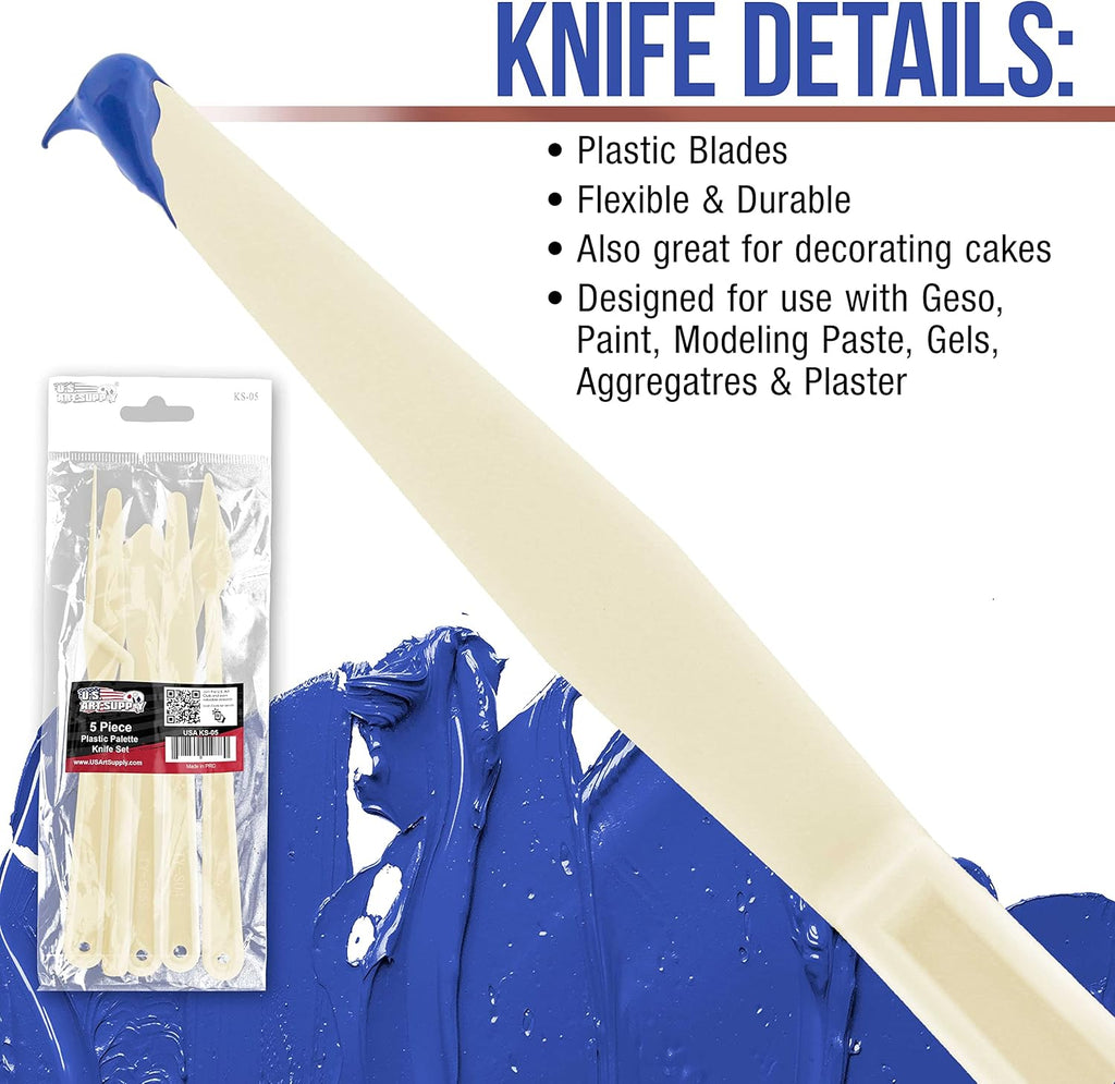 U.S Ar Suppl 5-Piec Plasti Palett Knif Se fo Acryli Paintin Pain Spatul Tool fo Oil Canva Ar Paintin Knive fo Mixing Texturin Palle Knive fo Ar Cak Decorating