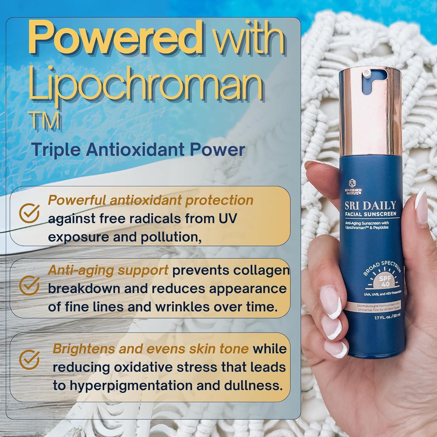 SRILab Dail Facia Sunscree SP 4 Anti-Agin wit Lipochroma Peptide Transparen Zin Oxid Universa tin Weightles 1. OZ