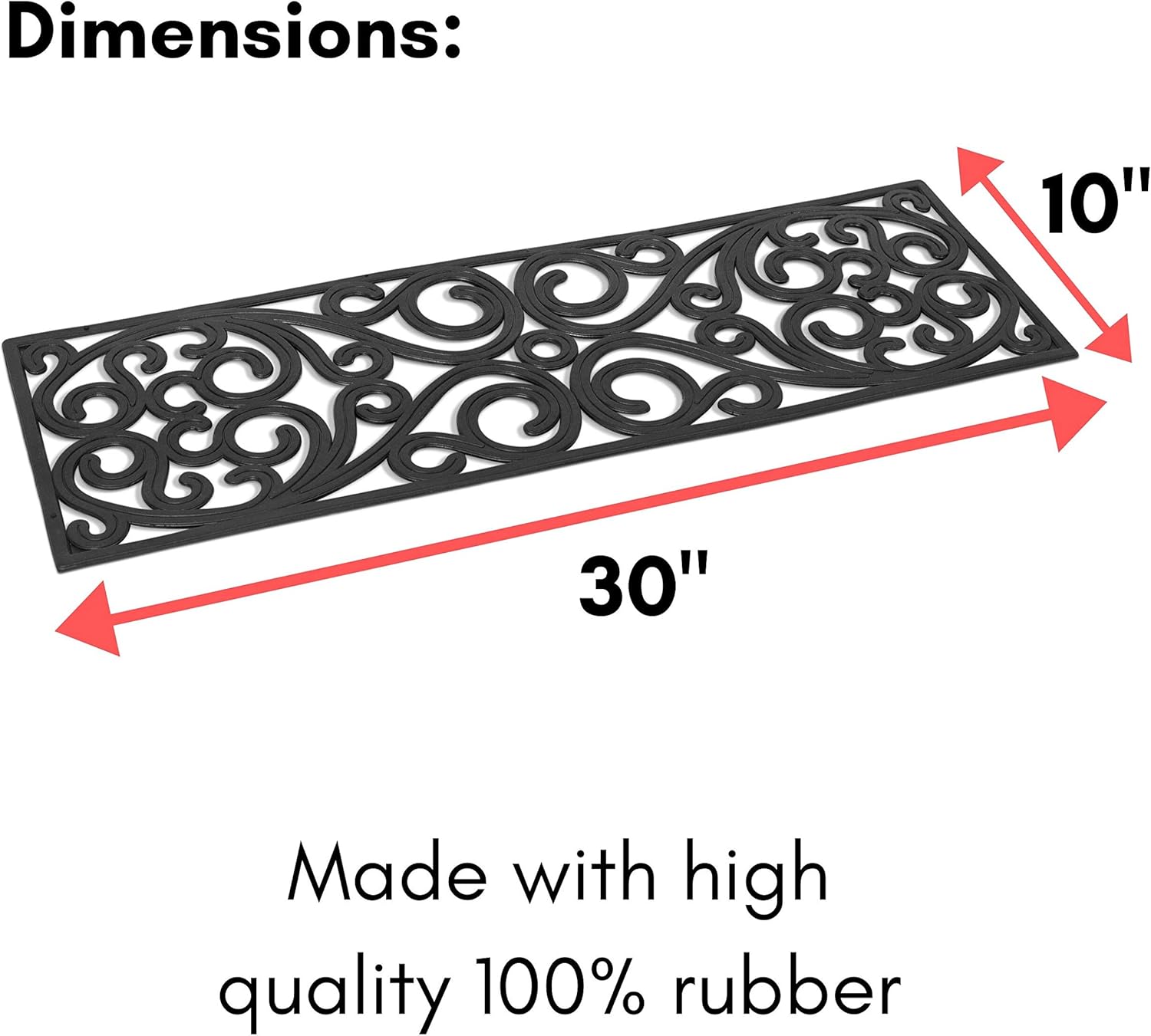 BIRDROCK HOME 10inch x 30inch Rubber Stair Mat with Scroll Design | 4 Pack | Tread Mat | Keeps Your Floors Clean | Outdoor Doormat | Decorative Design