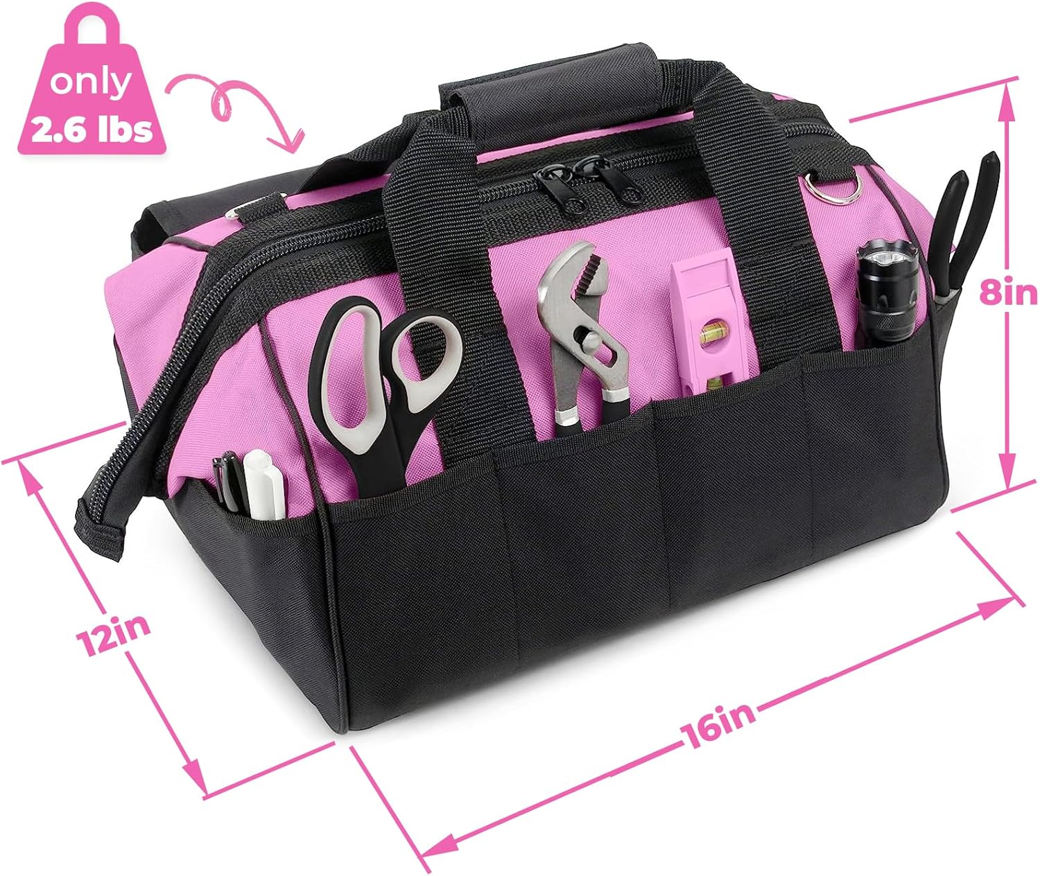 Pin Powe Pin Too Ba fo Wome -16inc Too Tot Ba w 2 Storag Pocket Women Smal ToolBa Ladie ToolBo fo Han Tools Powe Kit Mor Women Zippe Toolba Cadd Organizer