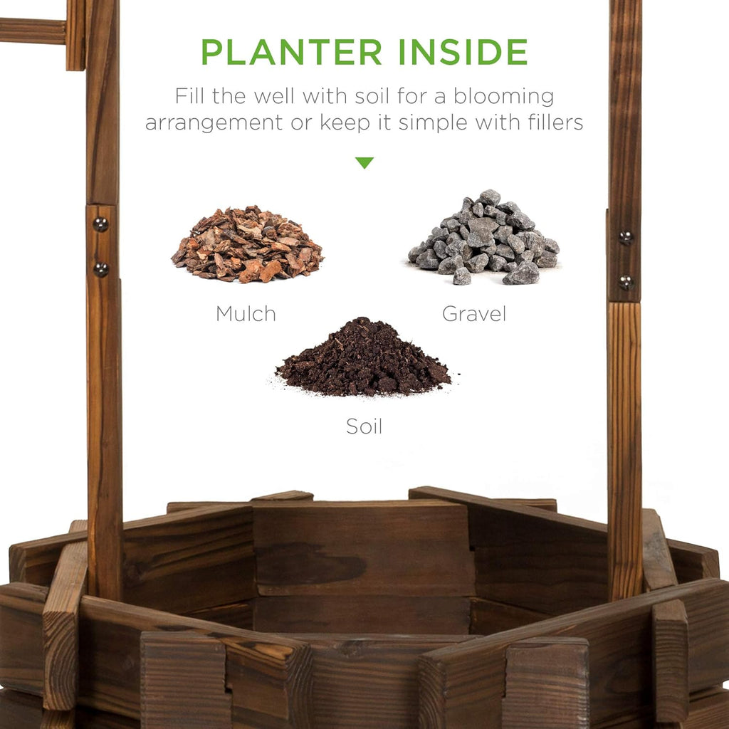 Bes Choic Product Rusti Woode Wishin Wel Plante Outdoo Hom D¨¦co fo Patio Garden Yar w/Hangin Bucket