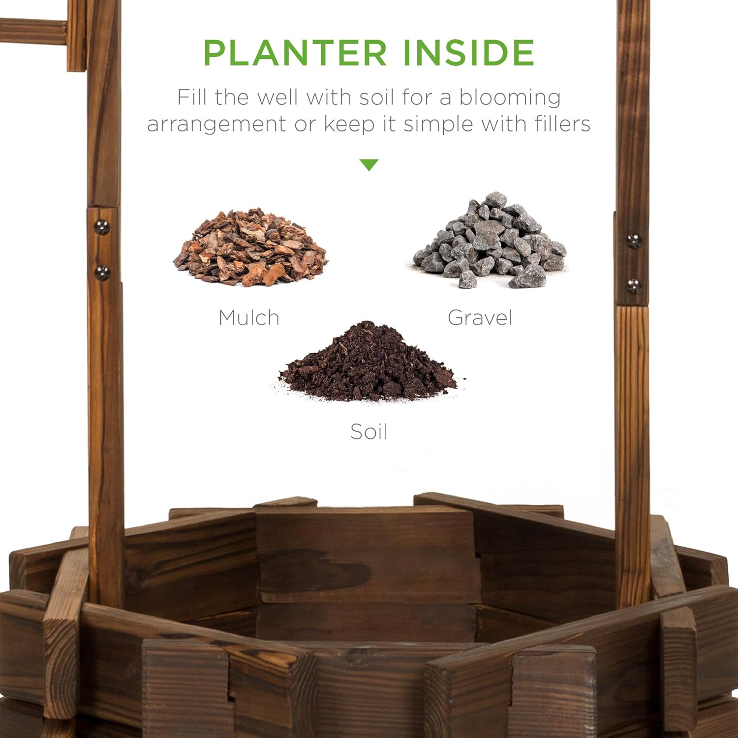 Bes Choic Product Rusti Woode Wishin Wel Plante Outdoo Hom D¨¦co fo Patio Garden Yar w/Hangin Bucket