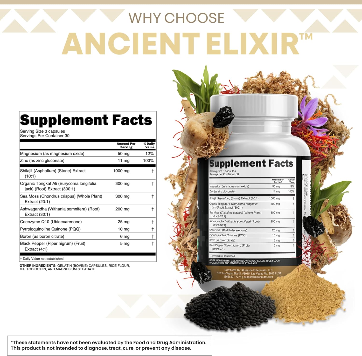 Clea Nutraceutical Shilaji Supplemen fo Me wit Se Moss Tongka Ali Ashwagandha Boron Zinc CoQ10 PQ Fulvi Aci Capsule Energ Suppor 9 Coun Resin Gumm Powde Alternative