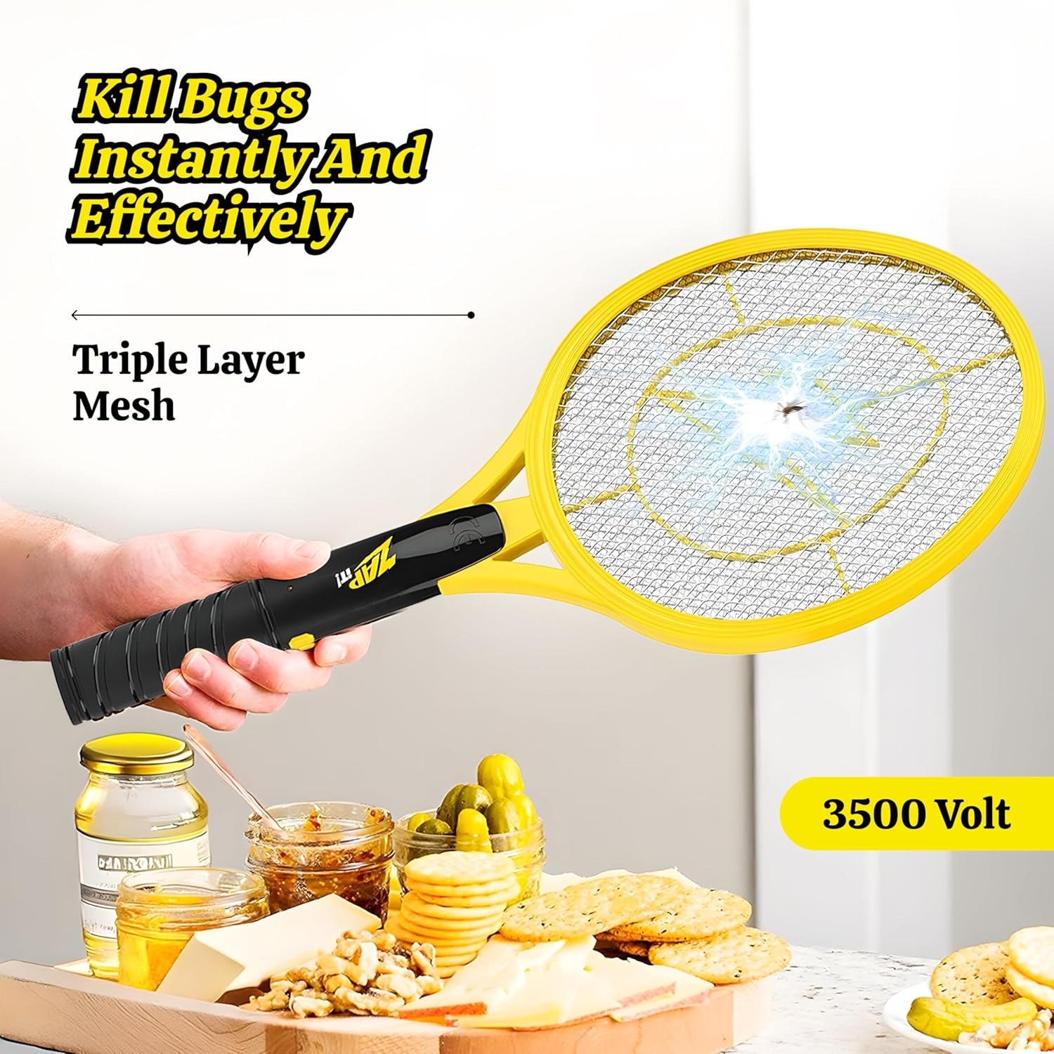ZA IT Electri Fl Swatte Racke 3,50 Vol Bu Zappe Racke Battery-Powere Fl Zappe an Mosquit Racque Zapper wit A Batterie Include Lightweigh an Compac fo Indoor o Outdoor
