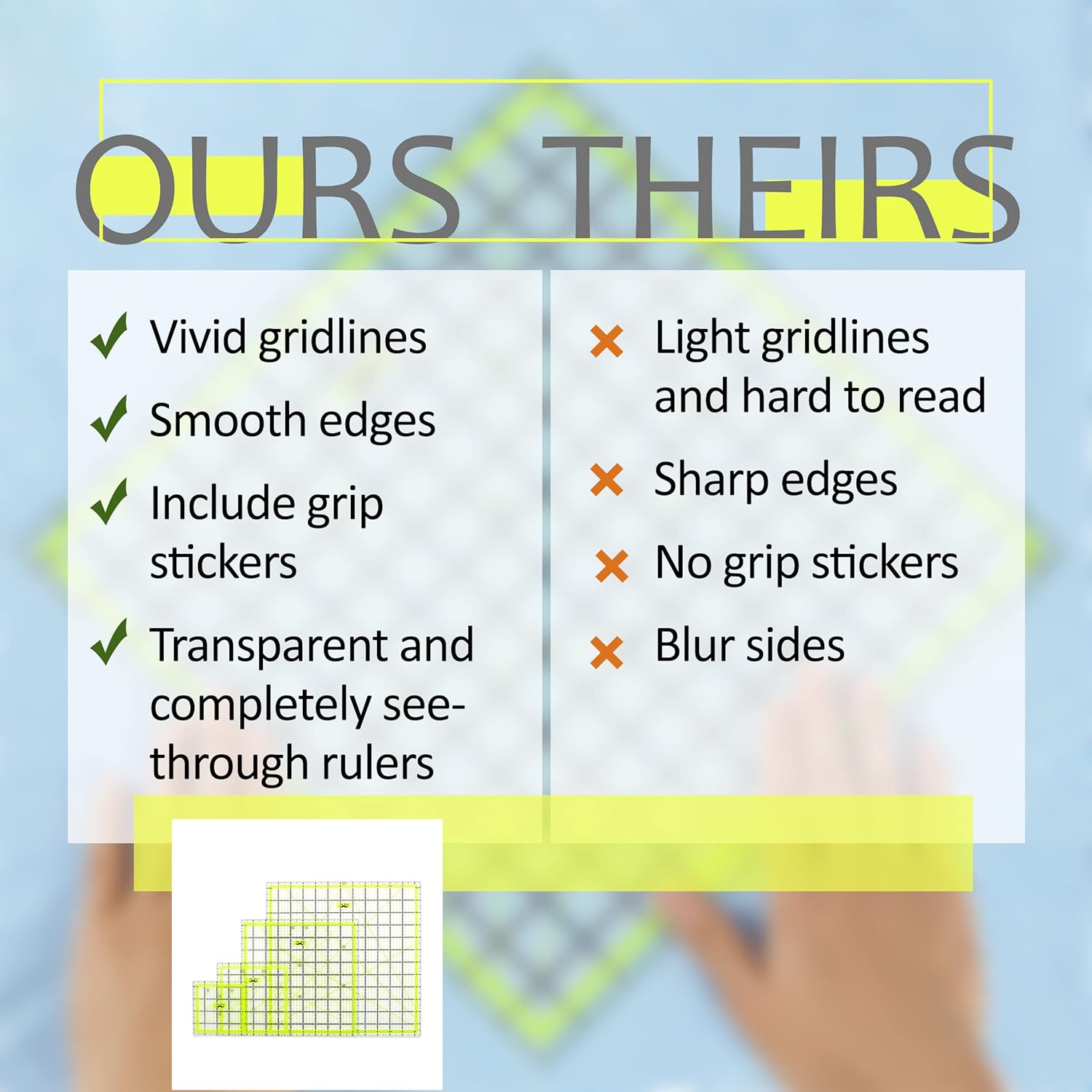 Quiltin Rule Set Pcs Size (4.5inchX4.5inch)-(6inchX6)-(9.5inchX9.5inch)-(12.5inchX12.5inch) Quiltin Squares Quil Ruler Ruler fo Quiltin an Sewing Clea Quiltin Ruler Quil Rulers Acryli Ruler