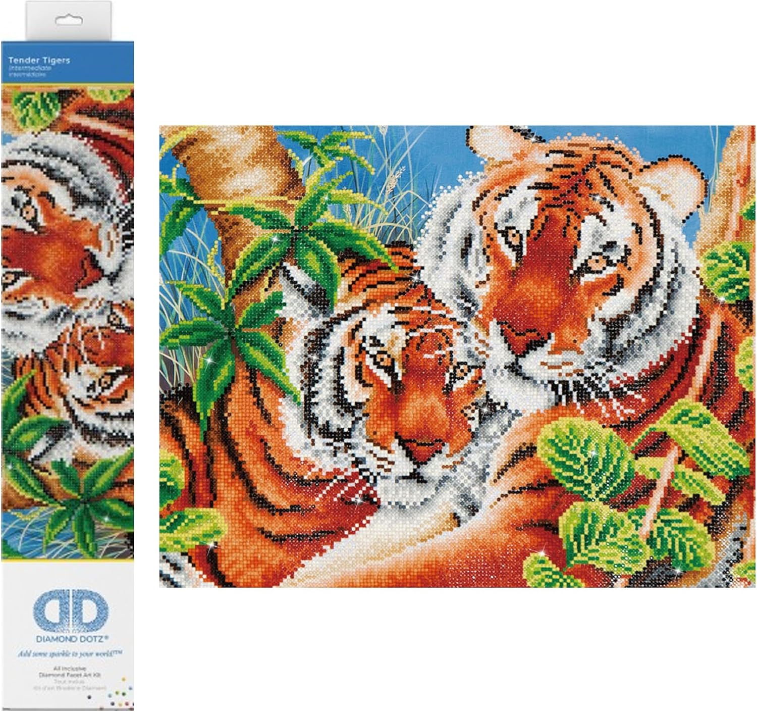 DIAMON DOT Tende Tiger Anima Diamon Paintin Kit fo Adult Diamon Ar Kit Relaxin Creativ Craf Ki wit Dot Gem 14.5inchx20.5inch