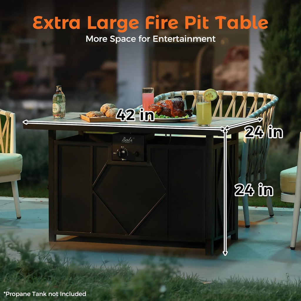 BALI OUTDOORS Fire Pit Table Propane Gas Firepit Rectangular Fire Table 42In 60,000 BTU for Outside Patio Backyard Deck Balcony