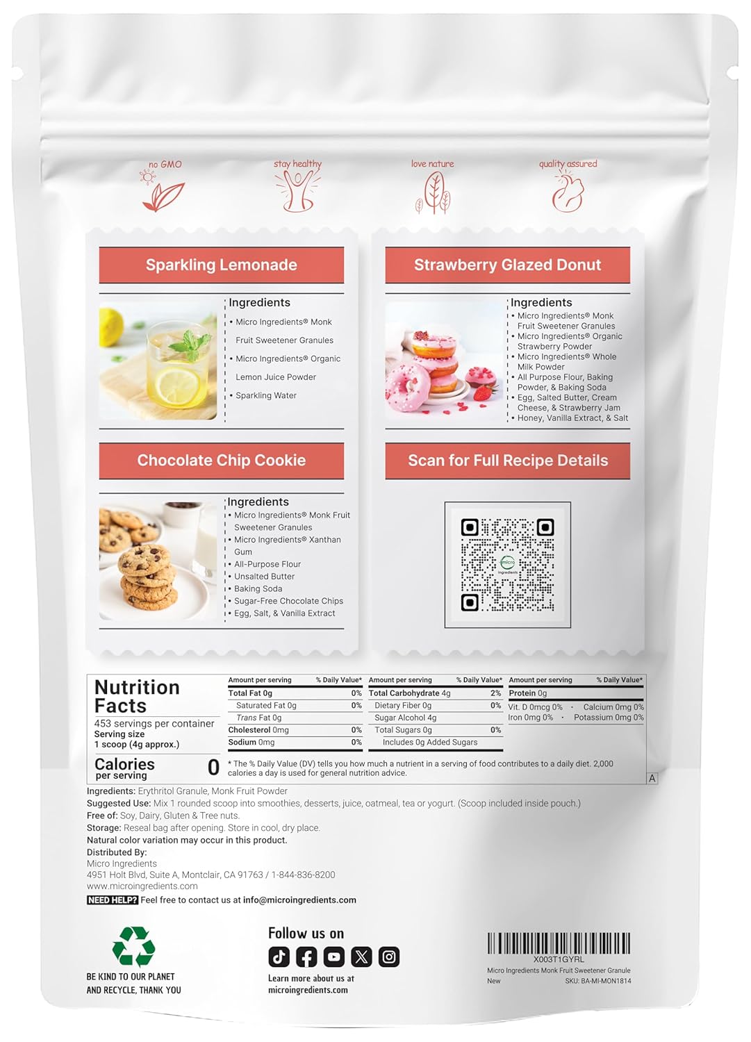Mon Frui Sweetene wit Erythrito Granules Pounds N Afte Taste 1: Whit Suga Substitute Ket Die Friendly Zer Calorie Natura Sweetene fo Drinks Coffee Tea Cookies No-GMO Vegan