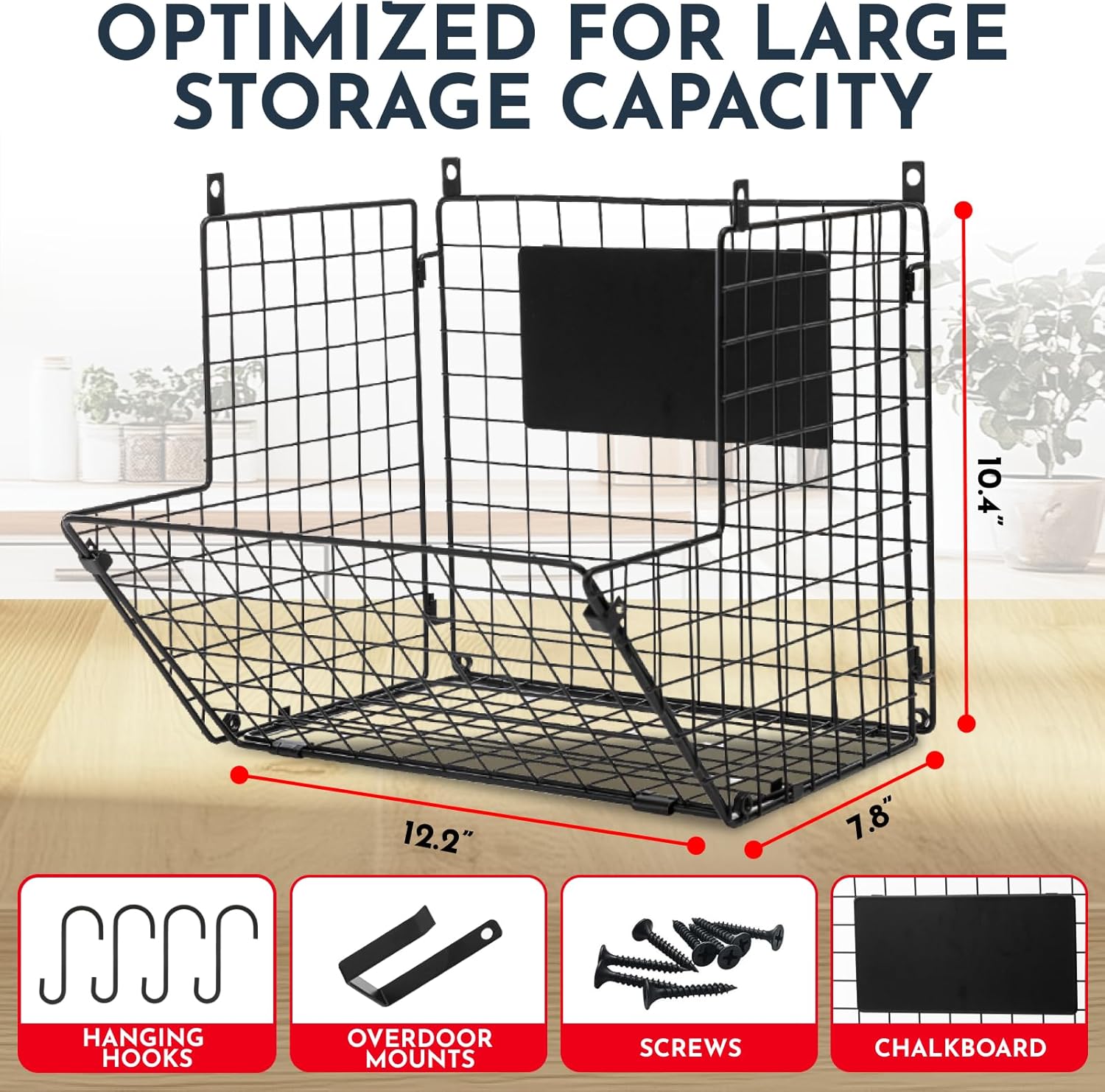 3-Tie X Wal Hangin Frui Basket fo Kitche Organizin Fruit an Vegetables Heavy-Dut Wal Baske fo Storag wit Chalkboard S-Hooks Wir Hangin Frui Baske fo Kitche Pantry
