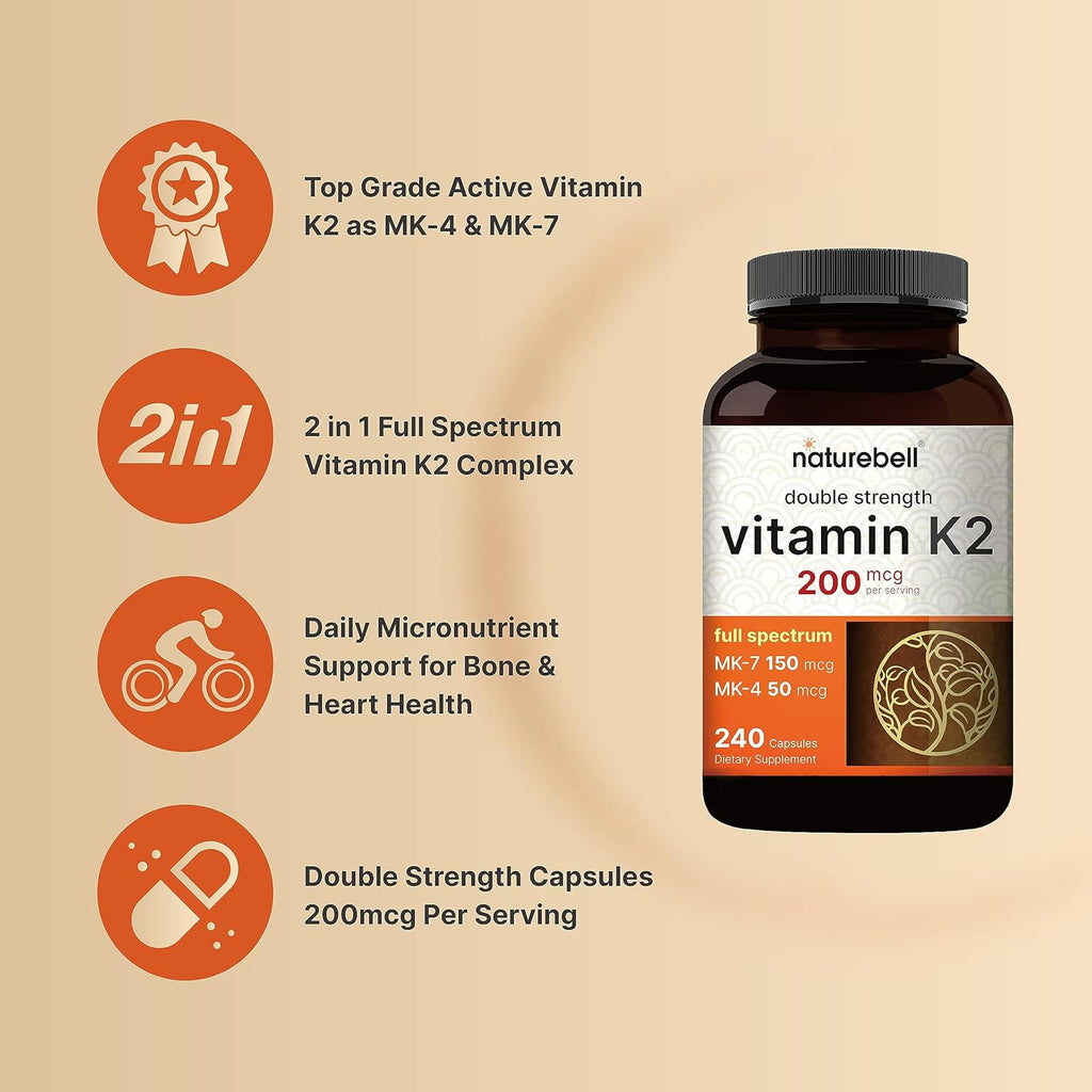 NatureBel Ful Spectru Vitami K Supplemen wit MK- MK-4 20 mcg 24 Capsule  i Formula Vitamin Comple Support Bone Joint an Hear Healt Non-GMO