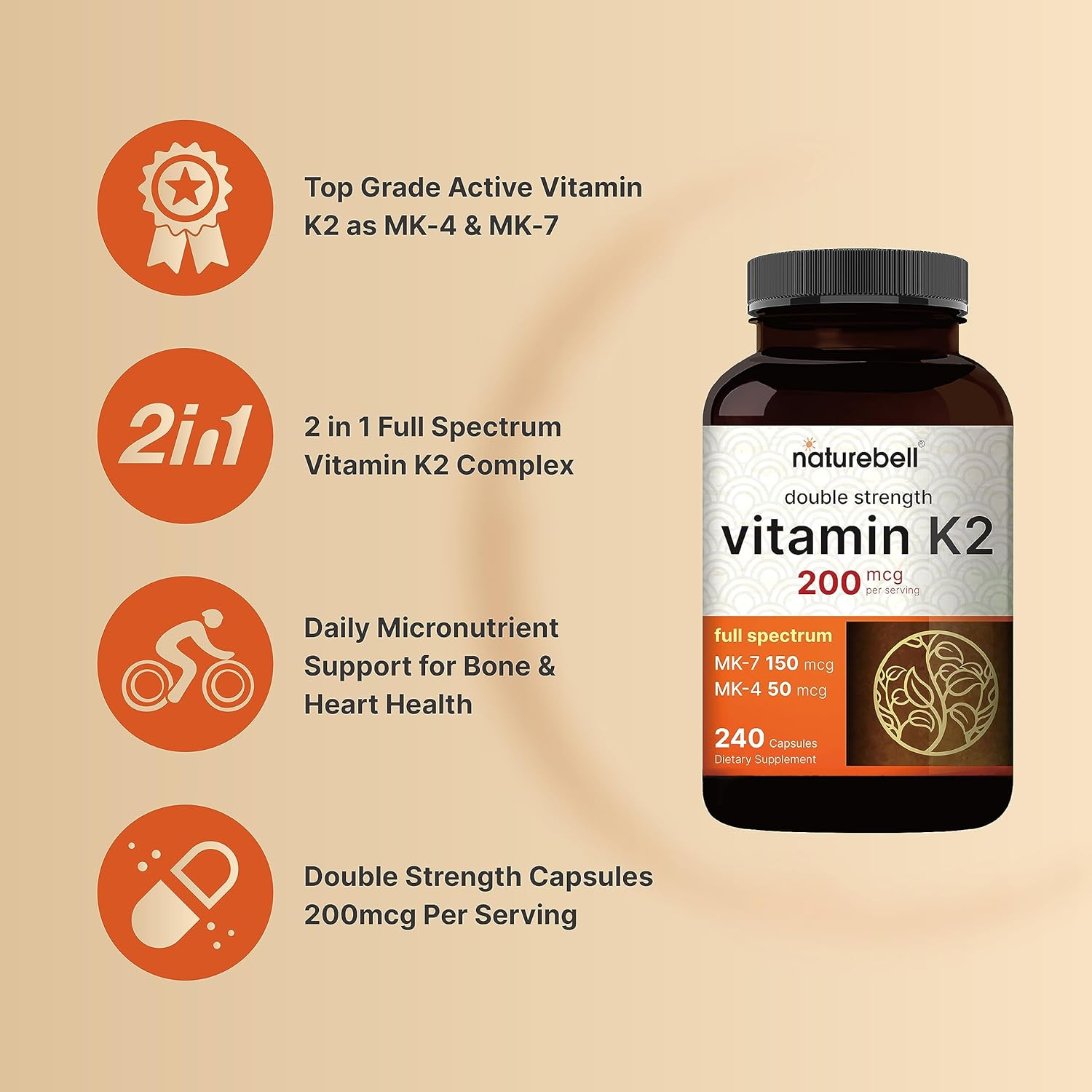 NatureBel Ful Spectru Vitami K Supplemen wit MK- MK-4 20 mcg 24 Capsule  i Formula Vitamin Comple Support Bone Joint an Hear Healt Non-GMO