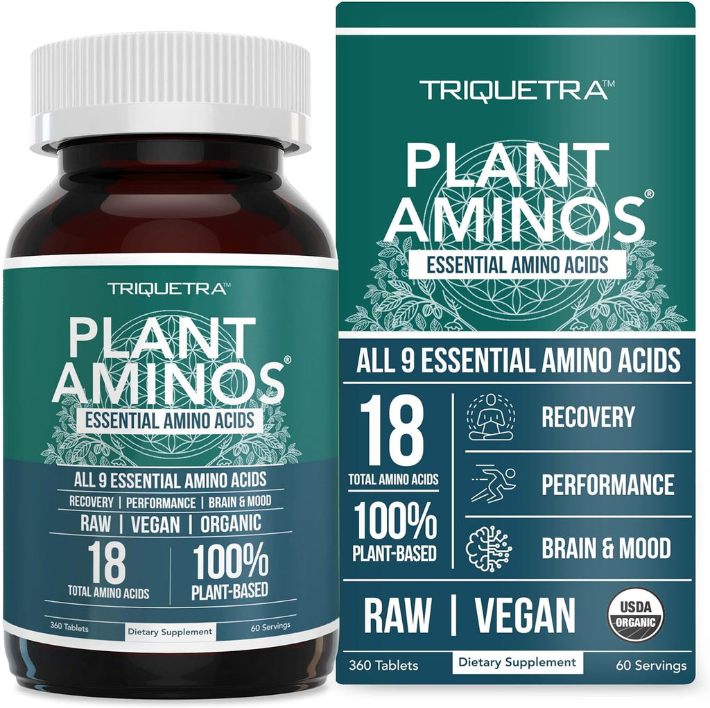 Plan Amino Organi Essentia Amin Aci Supplemen (EAAs BCA 100 Plant-Base Raw Vega Al Essentia Amin Acid wit 1 Tota Amin Acid (36 Tablets)