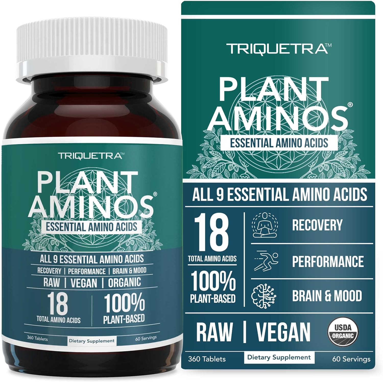 Plan Amino Organi Essentia Amin Aci Supplemen (EAAs BCA 100 Plant-Base Raw Vega Al Essentia Amin Acid wit 1 Tota Amin Acid (36 Tablets)