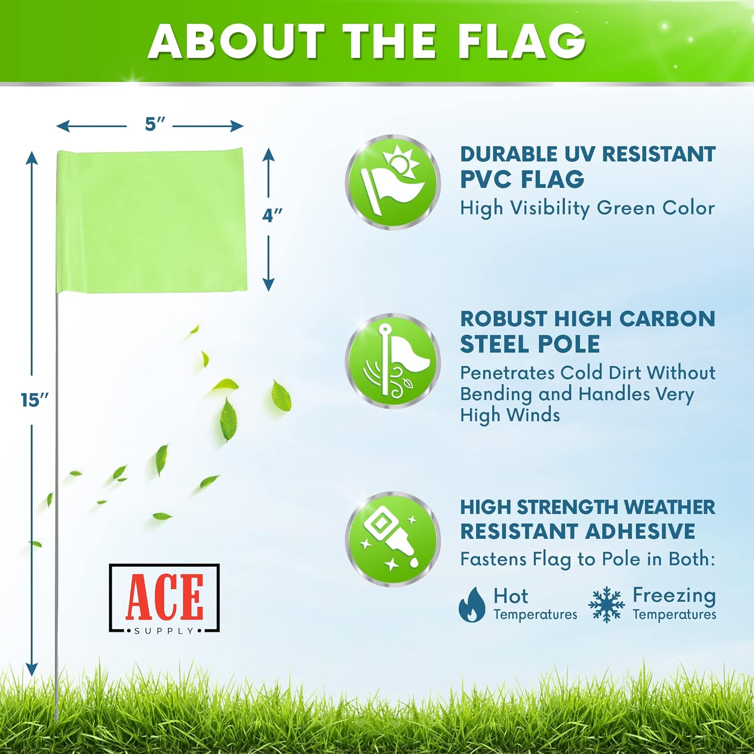 Fluorescent Lime Marking Flags 100 Pack - 4x5x15 Inch Marker Flags - Markers For Lawn, Irrigation, Landscaping, Survey Sprinkler Head Marking