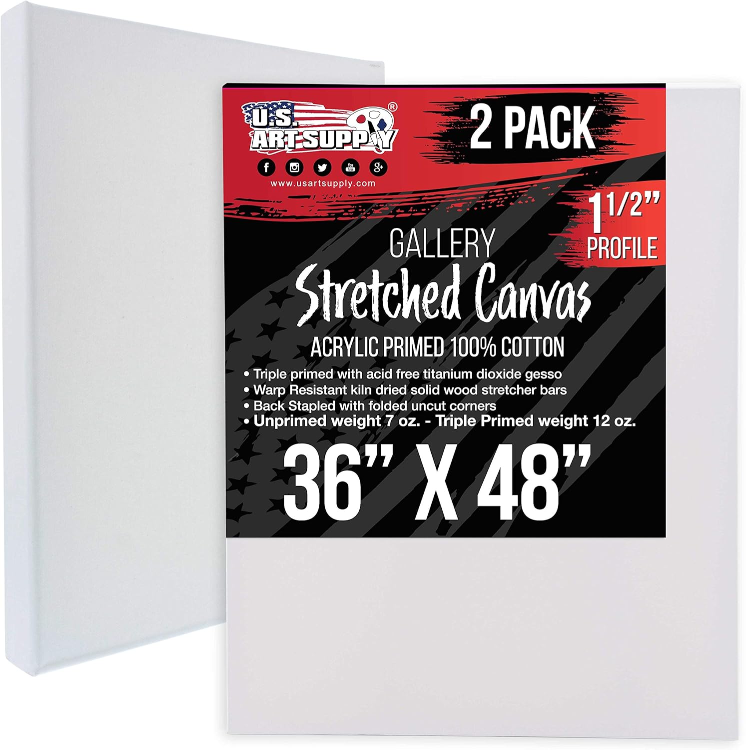 U.S Ar Suppl X-Larg Stretche Canva fo Paintin 36x4 inc Galler Dept 1-1/2inc Thick 2-Pac 12o Acryli Gess Tripl Primed Professiona Artis Quality 100 Cotto Oil Pourin Paint