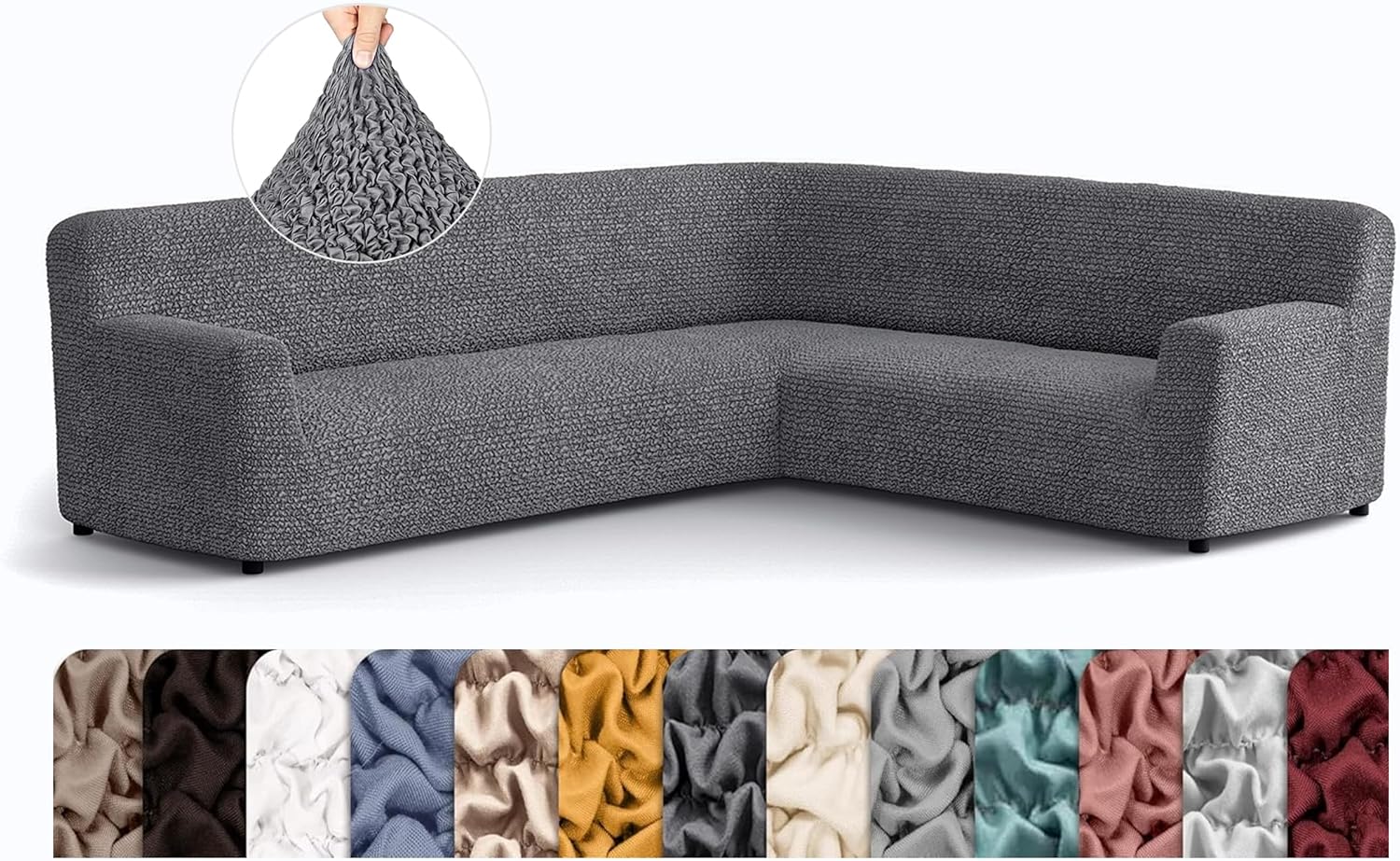 PAULATO BY GA.I.CO. Corner Sectional Couch Cover - Extra Large L-Shape Couch Slipcover - Washable Polyester Sofa Covers - 1-Piece Form Fit Furniture Protector - Microfibra - Dark Grey (Corner Sofa)