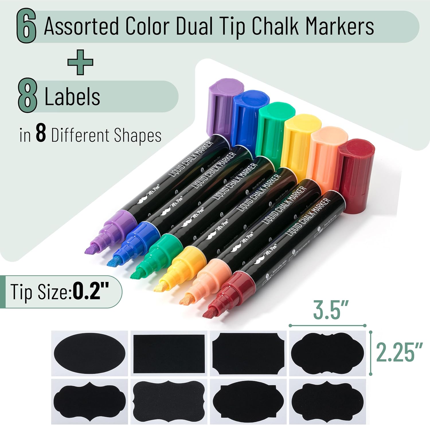 Mr. Pen Chalk Markers - 6 Pack Assorted Colors, 8 Labels, Liquid Chalk Pens for Chalkboard & Glass, Erasable