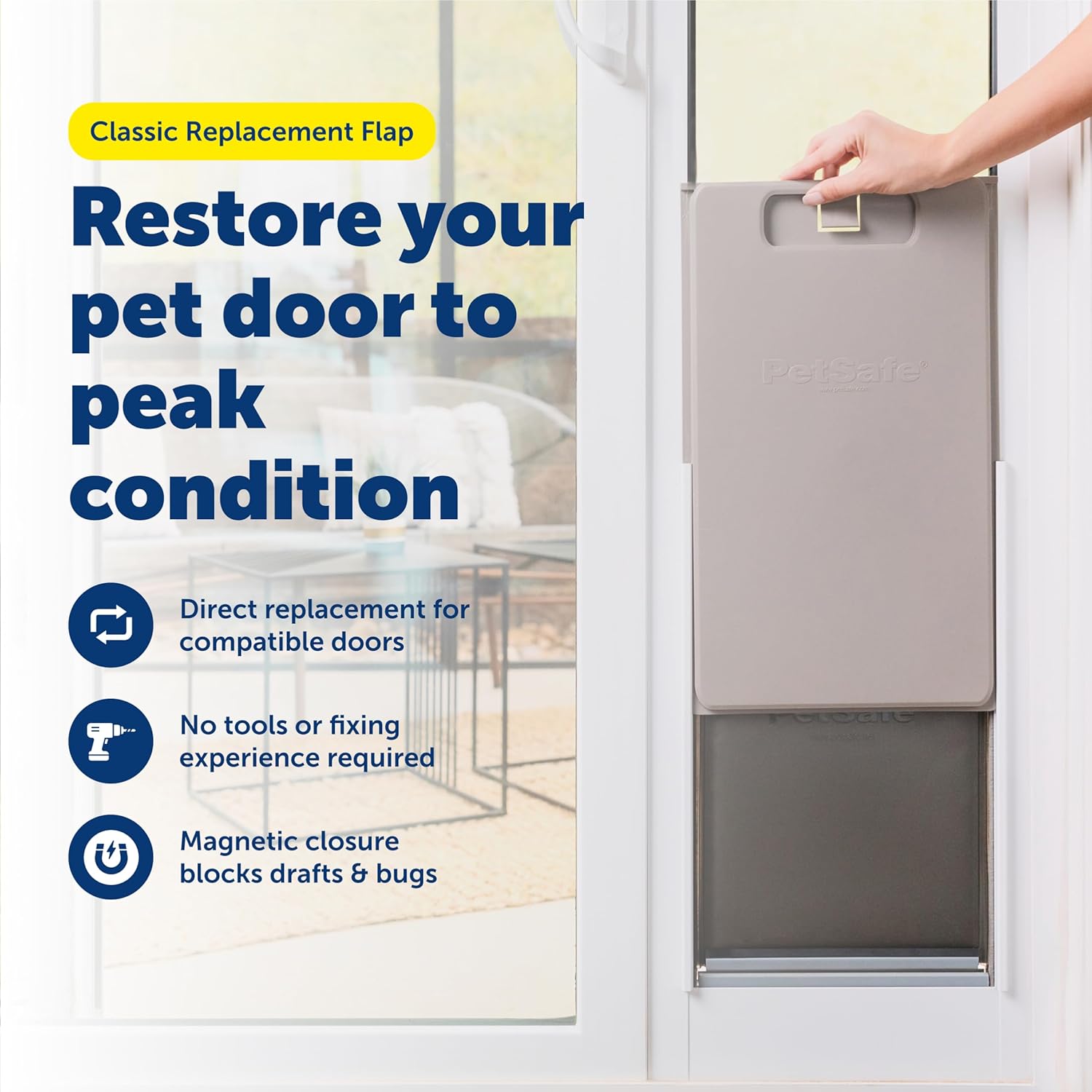 PetSafe Classic Replacement Flap - Maintains Weather Seal - Soft Tinted Vinyl Flap with Magnetic Closure - Compatible with Wall Entry Patio Panel Pet Doors - Easy to Install - Large