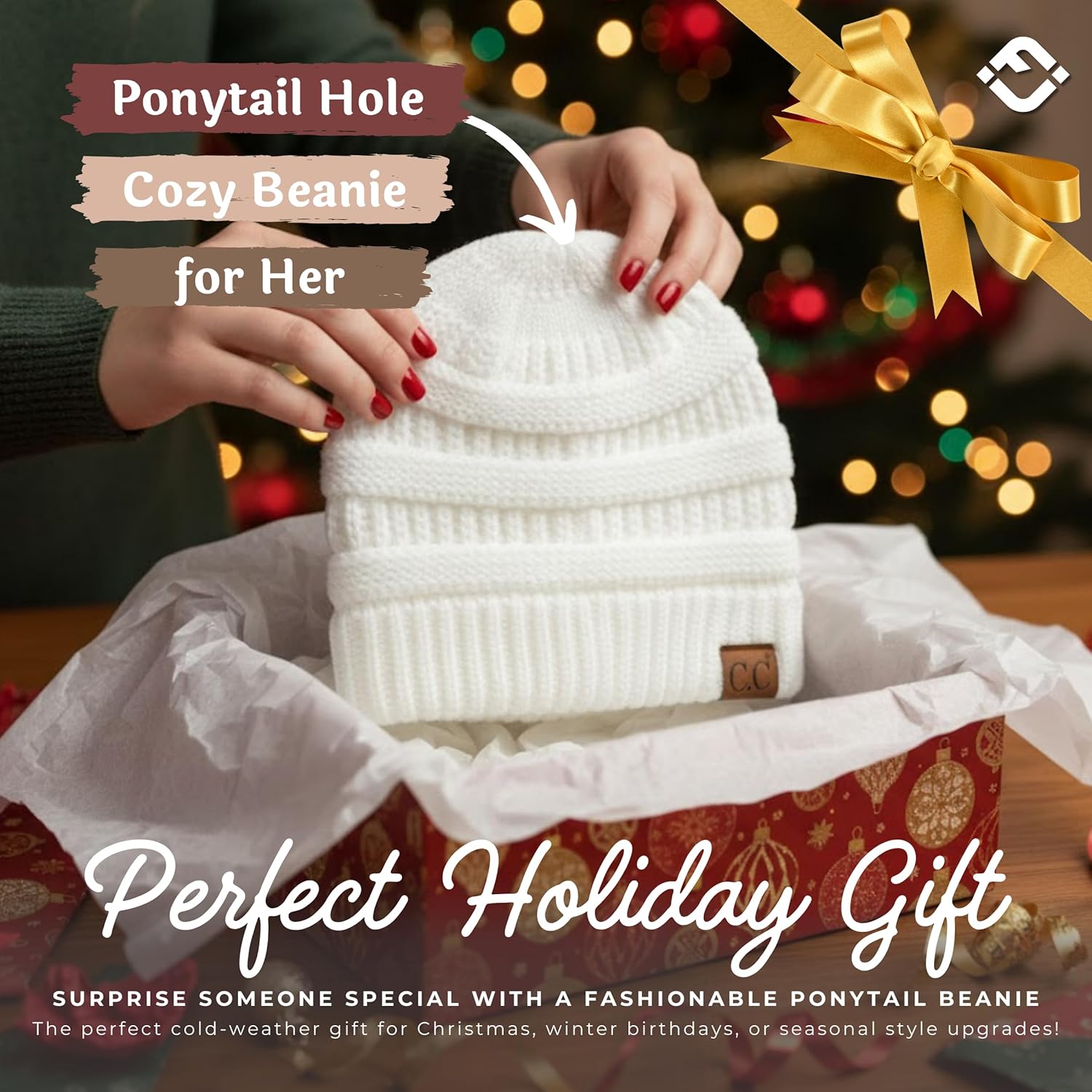 Funky Junque Ponytail Beanie for Women - Winter Ponyback Hat Soft Stretch Cable Knit High Pony Tail Womens Running Hats
