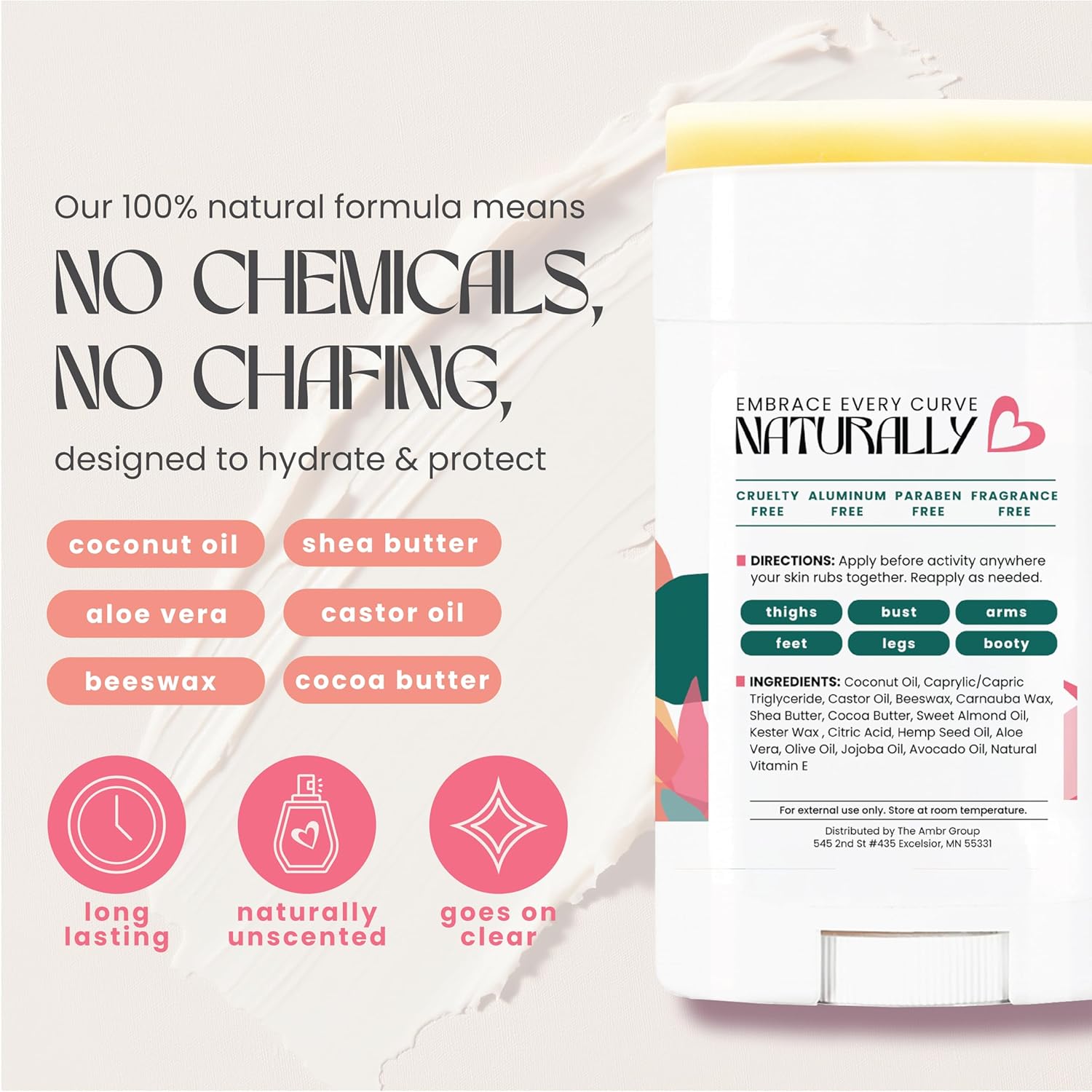 Zone Naturals 2 Pack Chub Rub Stick - All Natural Anti Chafing Stick - Friction Defense Stick - Anti Chafe Stick Reduces Rubbing and Irritation - 1.5 Ounce