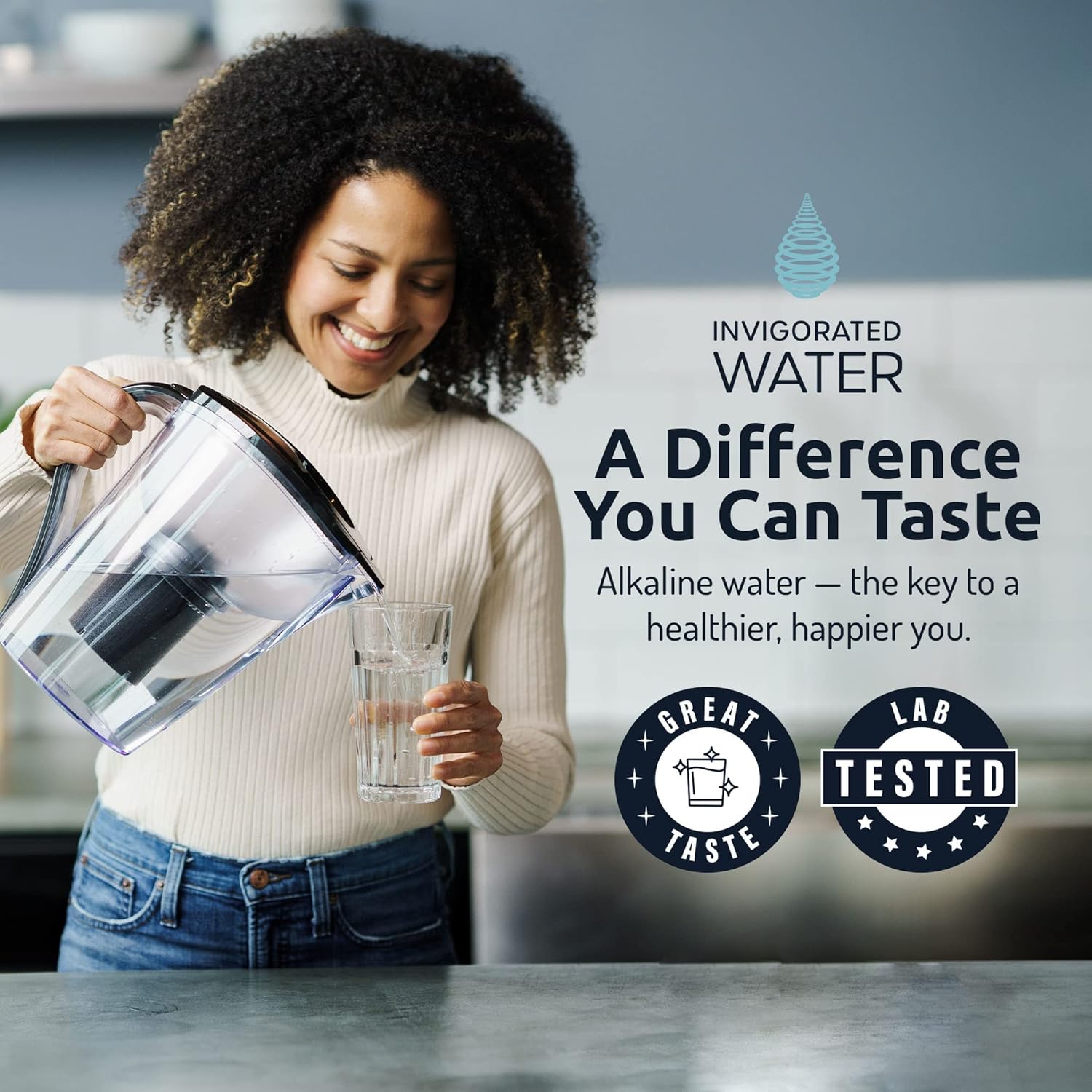 Invigorate Wate Filte Pitche wit Alkalin Filte BPA-Fre Hig p Purifier 14-Cu Capacit wit SmartLigh Filte Chang Indicator (9 Gallon Lon Filte Life