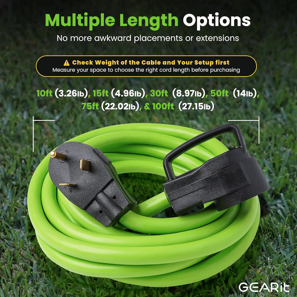 GEARit 30-Amp Extension Cord for RV and Auto, (50-Feet) 3-Prong 125-Volt 10/3 STW 10AWG Gauge 3 Wire, NEMA TT-30P to TT-30R, Outdoor Camper Power Cord