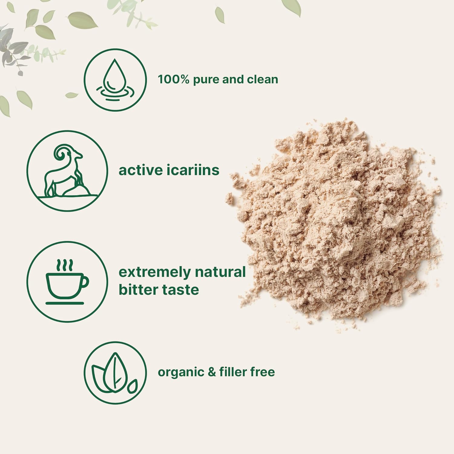 Maximu Strengt Organi Pur Horn Goa Wee wit Activ Icariin fo Me an Women 10 Grams Organi Epimediu Powde fo Energ an Immun Syste Booster Fille Fre an Vega Friendly