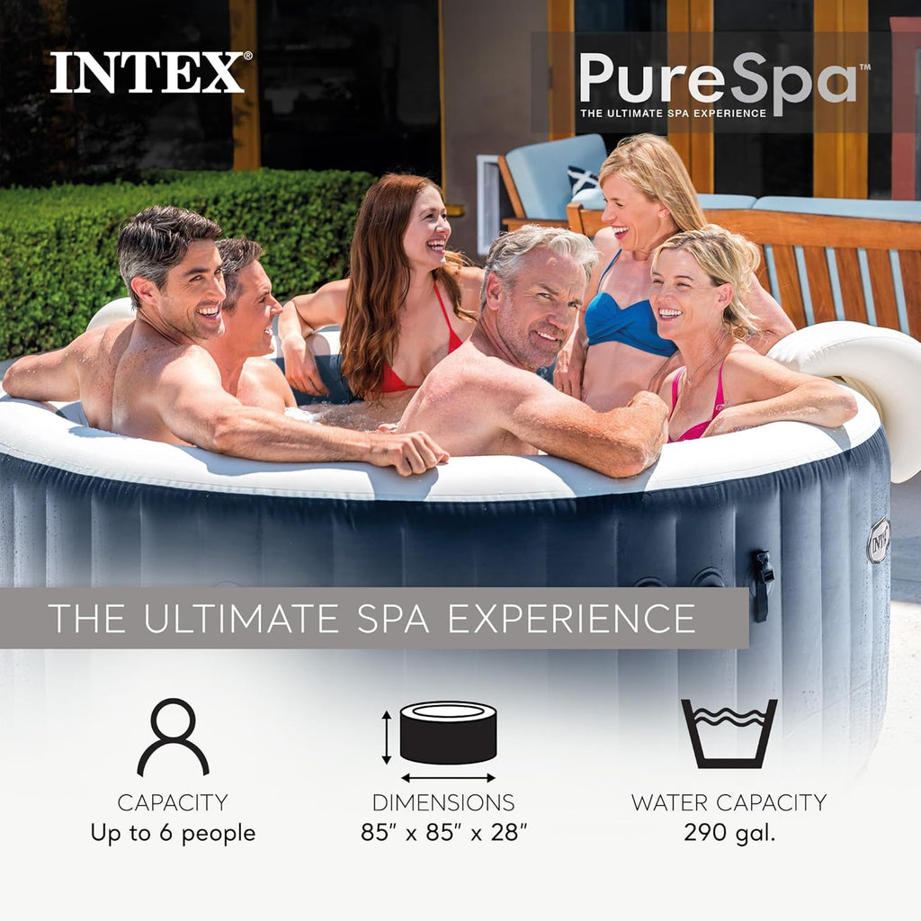 INTEX 28431EP PureSpa Plus Bubble Massage Inflatable Spa Set: Includes Energy Efficient Spa Cover ¨C2 Headrests ¨C LED Light ¨C 6 Person Capacity ¨C 85inch x 28inch