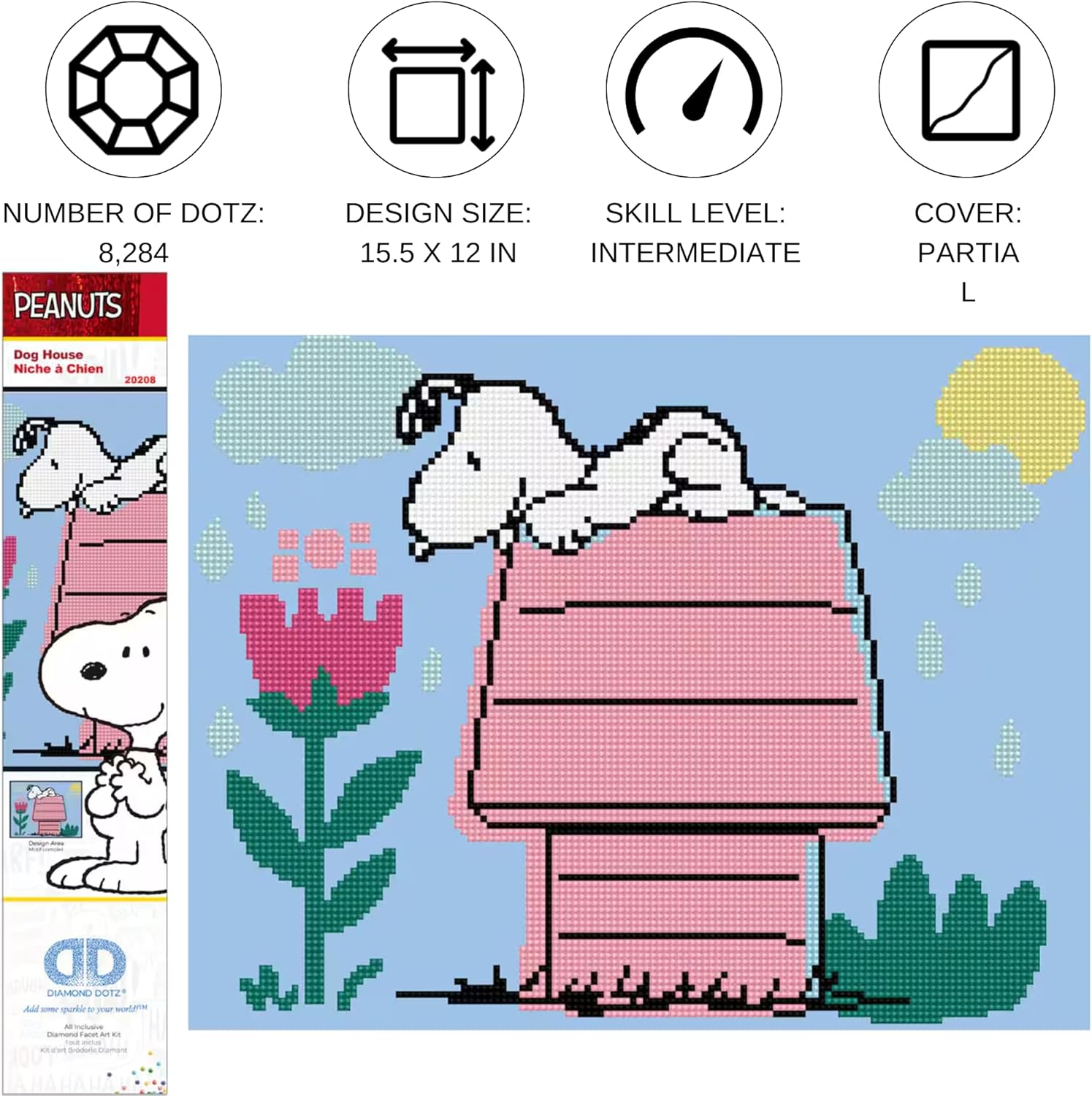 DIAMON DOT Do Hous (Peanuts Snoop Diamon Paintin Kit fo Adult Diamon Ar Kit Relaxin Creativ Craf Ki wit Dot Gem 15.5inch 12inch