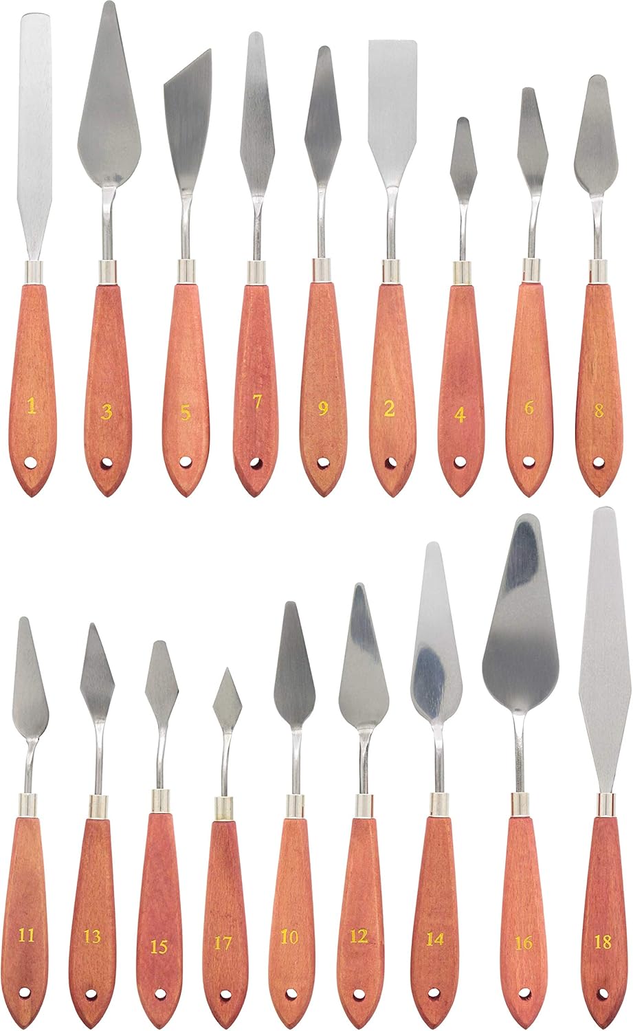 U.S Ar Suppl 18-Piec Stainles Stee Palett Knif Se fo Acryli Paintin Woo Handl Pain Spatul Tool fo Oil Canva Ar Paintin Knive fo Mixing Texturin Palle Knive fo Art
