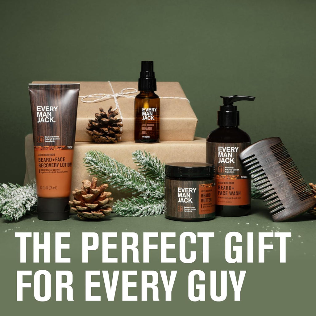 Every Man Jack Beard Essentials Gift Set for Men ¨C Complete Routine with 5 Full-Size Products ¨C Aged Bourbon Scent - Beard & Face Wash, Lotion, Oil, Butter & Comb