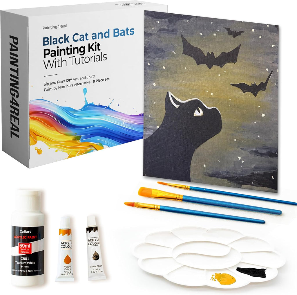 Painting4Rea DI Paintin Clas Ki fo Adult wit Vide Tutorials Lear t Pain Blac Ca an Bat Ho t Pain wit Acrylic Paintin Ar Supplie  Piec Acryli Pain Set