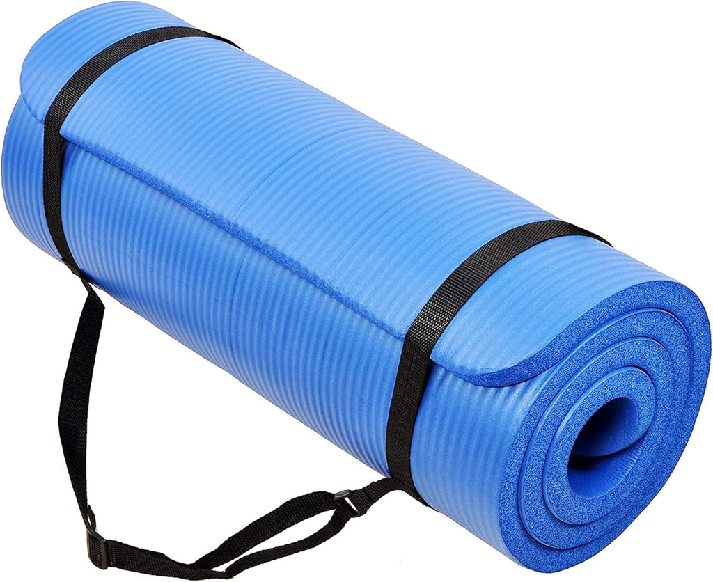 BalanceFrom GoCloud 71x24 Inches Extra Thick Yoga Mat 1-Inch High-Density Foam ¨C Roll-Up Exercise Pad with Double-Sided Non-Slip Surface and Carrying Strap for Pilates and Home Workouts