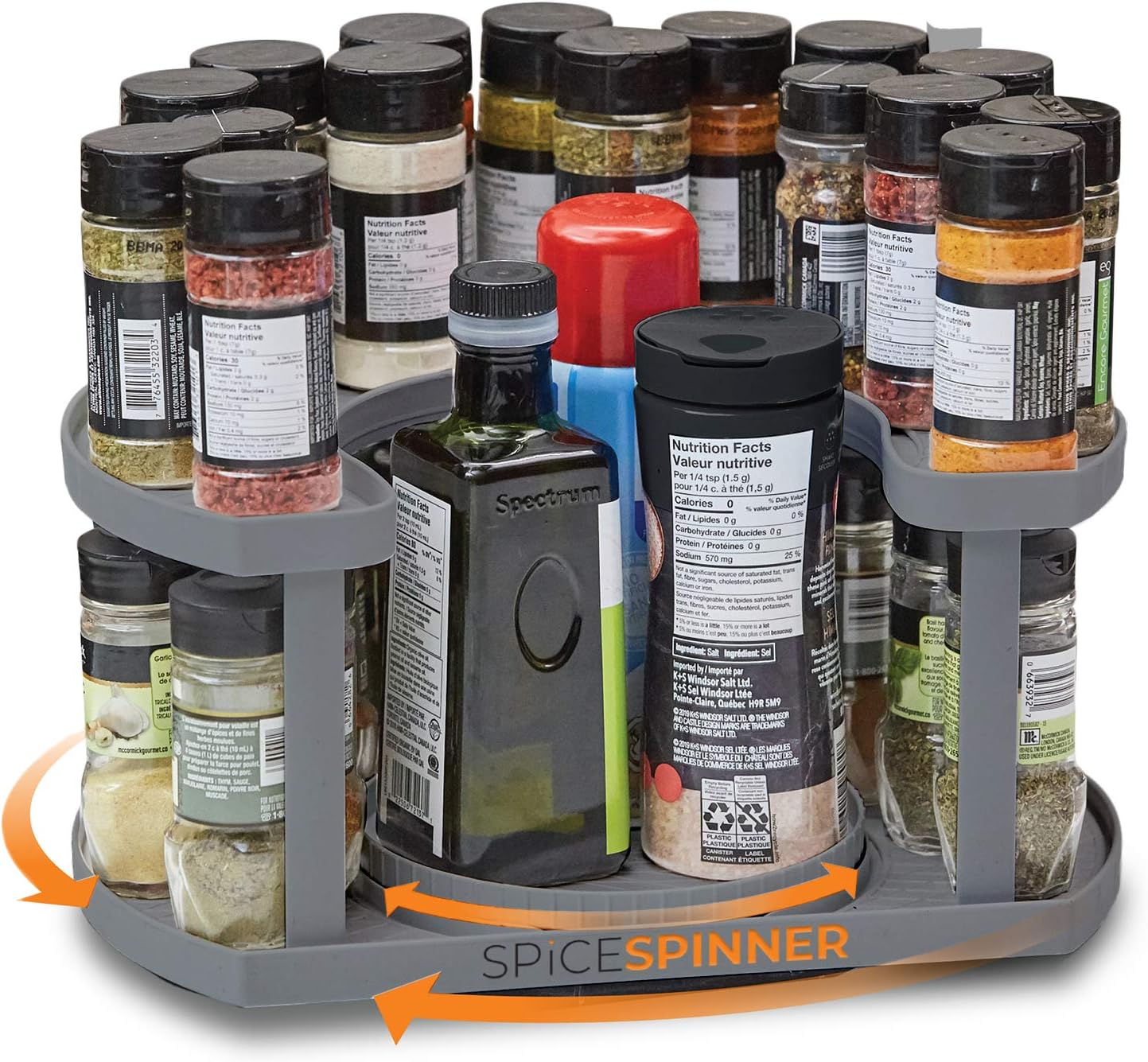 Allsta Innovation Spic Spinne Two-Tiere Spic Organize Holde Tha Save Space Keep Everythin Neat Organize Withi Reac Wit Dua Spi Turntables Grey