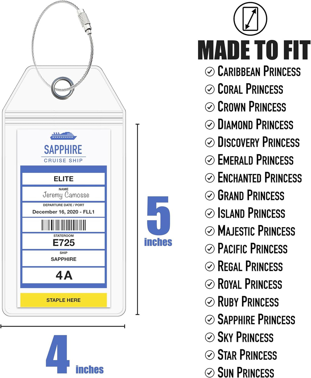 Princess Cruise Luggage Tag Holder by Cruise On [4 Pack] Fits All Princess Ships & Tags, Cruise Essentials 2025 & 2026 - Clear Luggage Tags