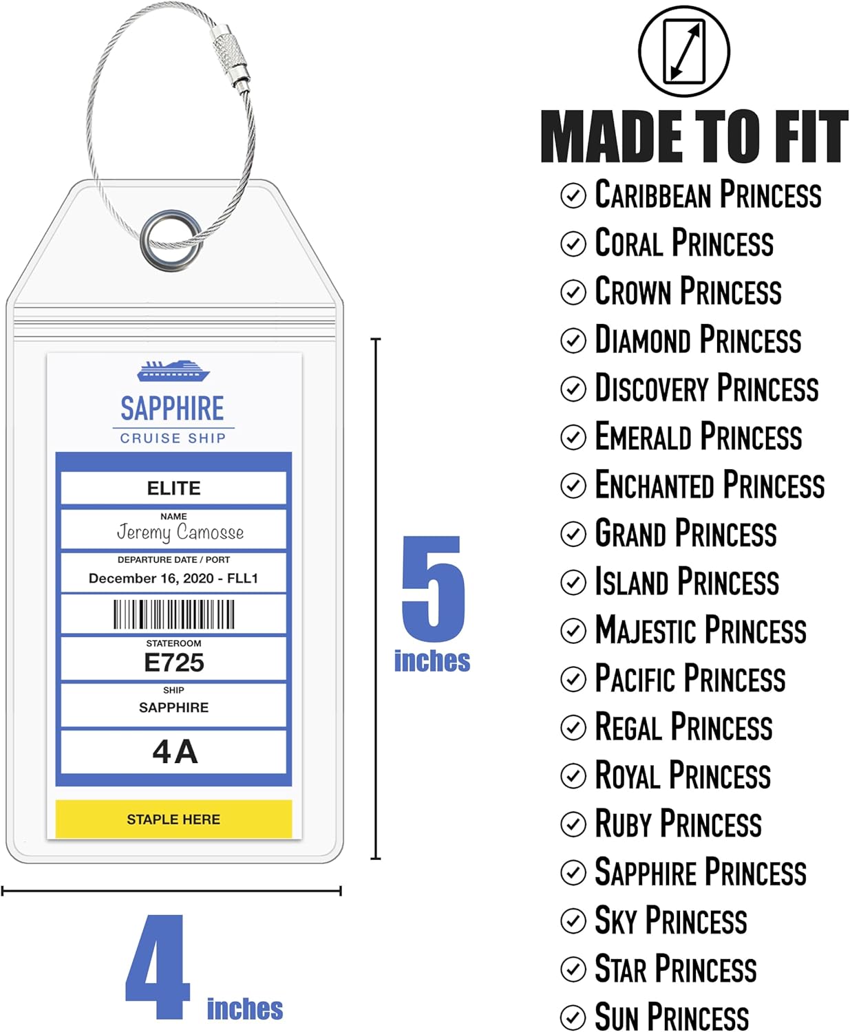 Princess Cruise Luggage Tag Holder by Cruise On [4 Pack] Fits All Princess Ships & Tags, Cruise Essentials 2025 & 2026 - Clear Luggage Tags