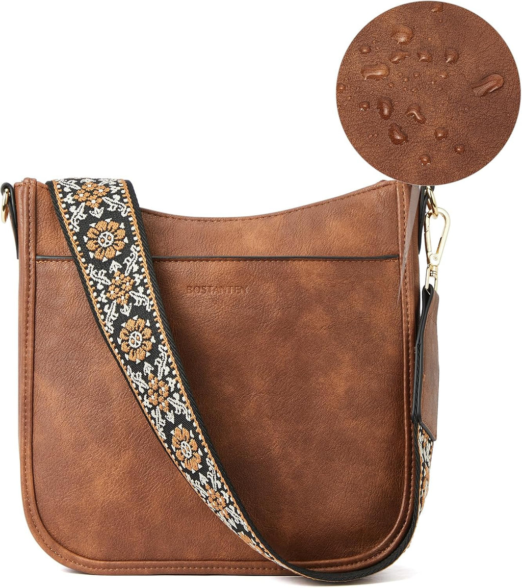 BOSTANTEN Crossbody Bags for Women Trendy Vegan Leather Hobo Purses Shoulder Handbags With Wide Shoulder Strap