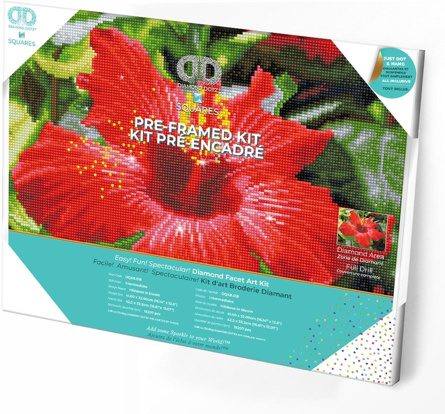 DIAMON DOT Hibiscu i Bloo Pre-Frame Ki Flowe Diamon Paintin Kit fo Adult Diamon Ar Kit Relaxin Creativ Craf Ki wit Dot Gem 12.2inchx16.1inch