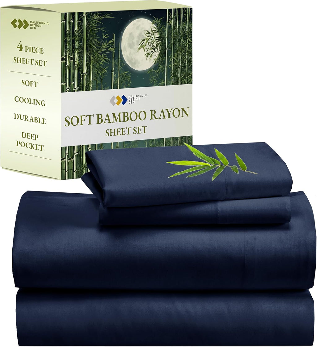 California Design Den Rayon from Bamboo Sheets Cal King, Luxury Cooling Blue Sheets for California King Size Bed with Deep Pocket Fitted Sheet