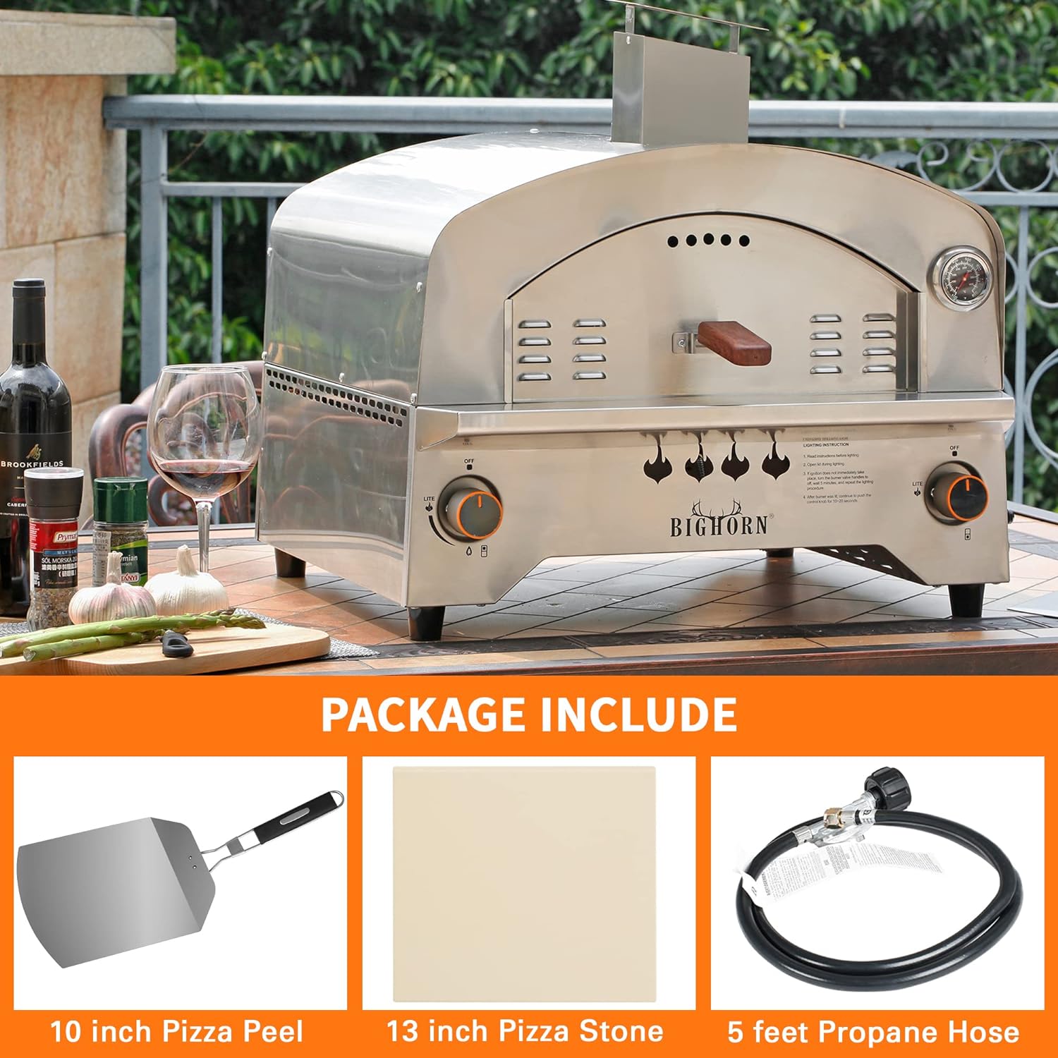 BI HOR OUTDOOR Ga Pizz Oven Portabl Propan Pizz Ove wit 1 inc Pizz Stone Stainles Stee Pizz Make fo Outdoo Cooking