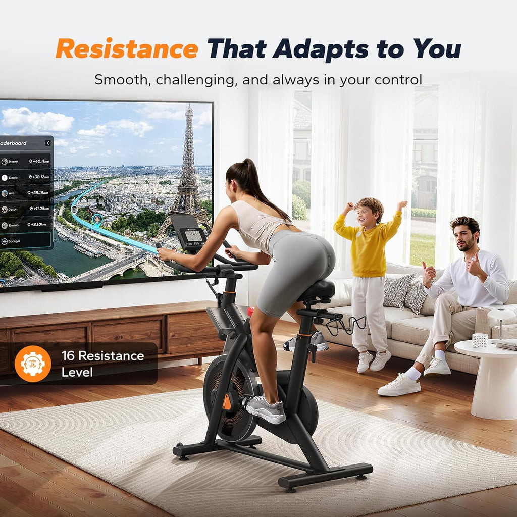 Merac Exercis Bik wit Inclin Decline Stationar Bik fo Hom Gy Fitness Automate Magneti Resistance Indoo Workou Bik wit Self-Develope App 35 lb Weigh Capacit 4 lb Flywheel