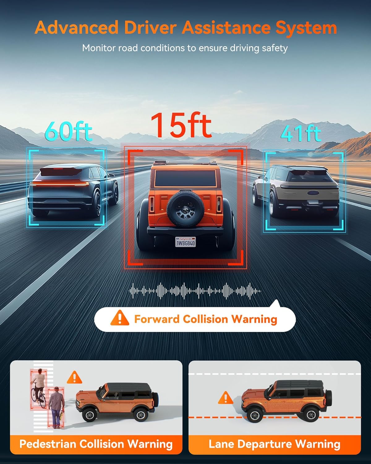 WOLFBO G840 12' Mirro Das Ca wit ADA an BSD 2.5 Rea Vie Mirro Camer Fron an Rear 5.8GH WiFi Voic Control Parkin Monitor Include 32G Car GPS Loo Recording